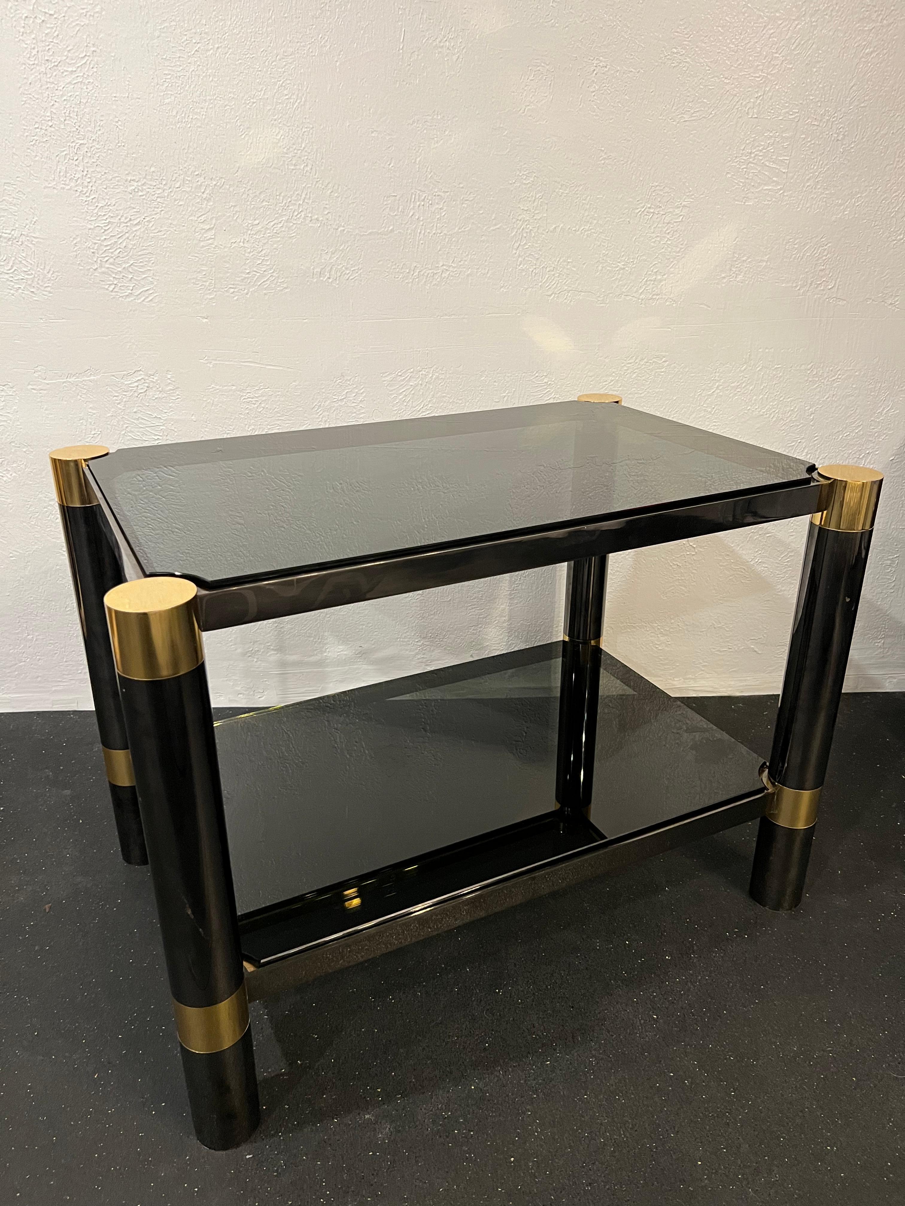 Mid-Century Modern Karl Springer Two-Tiered Gun Metal and Brass Table For Sale