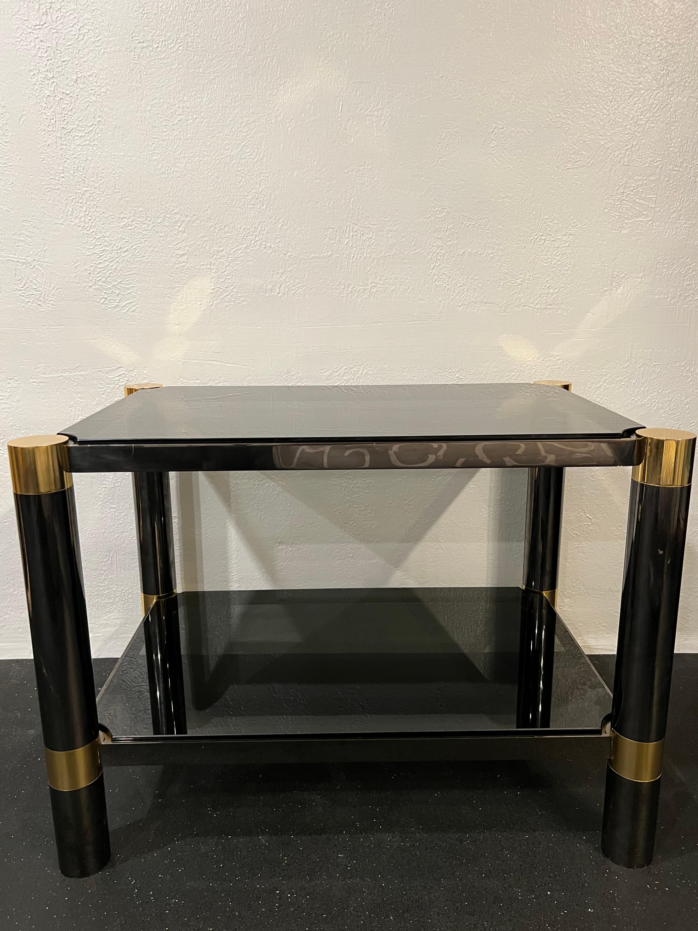 Karl Springer Two-Tiered Gun Metal and Brass Table For Sale 1