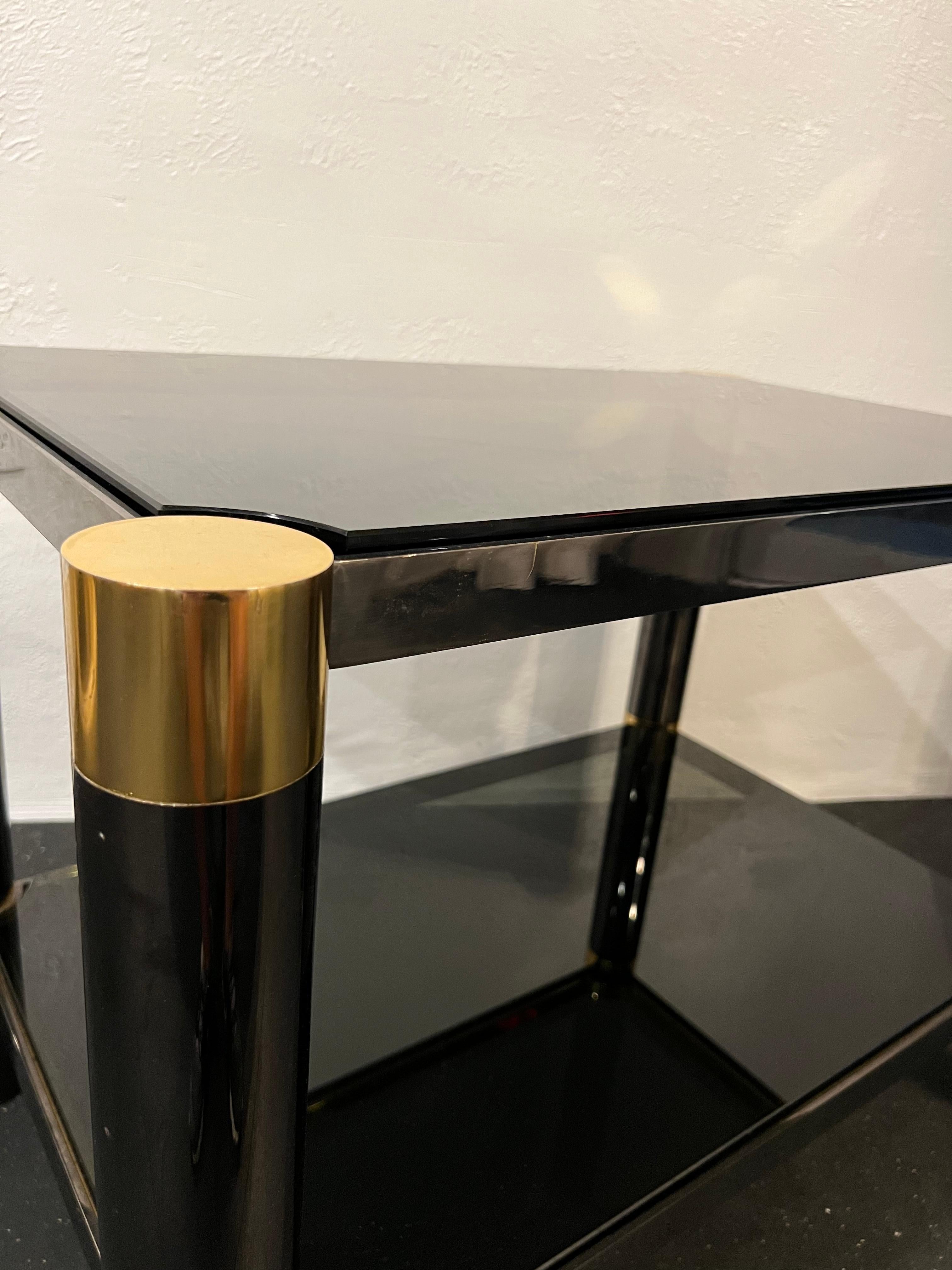 Karl Springer Two-Tiered Gun Metal and Brass Table For Sale 2