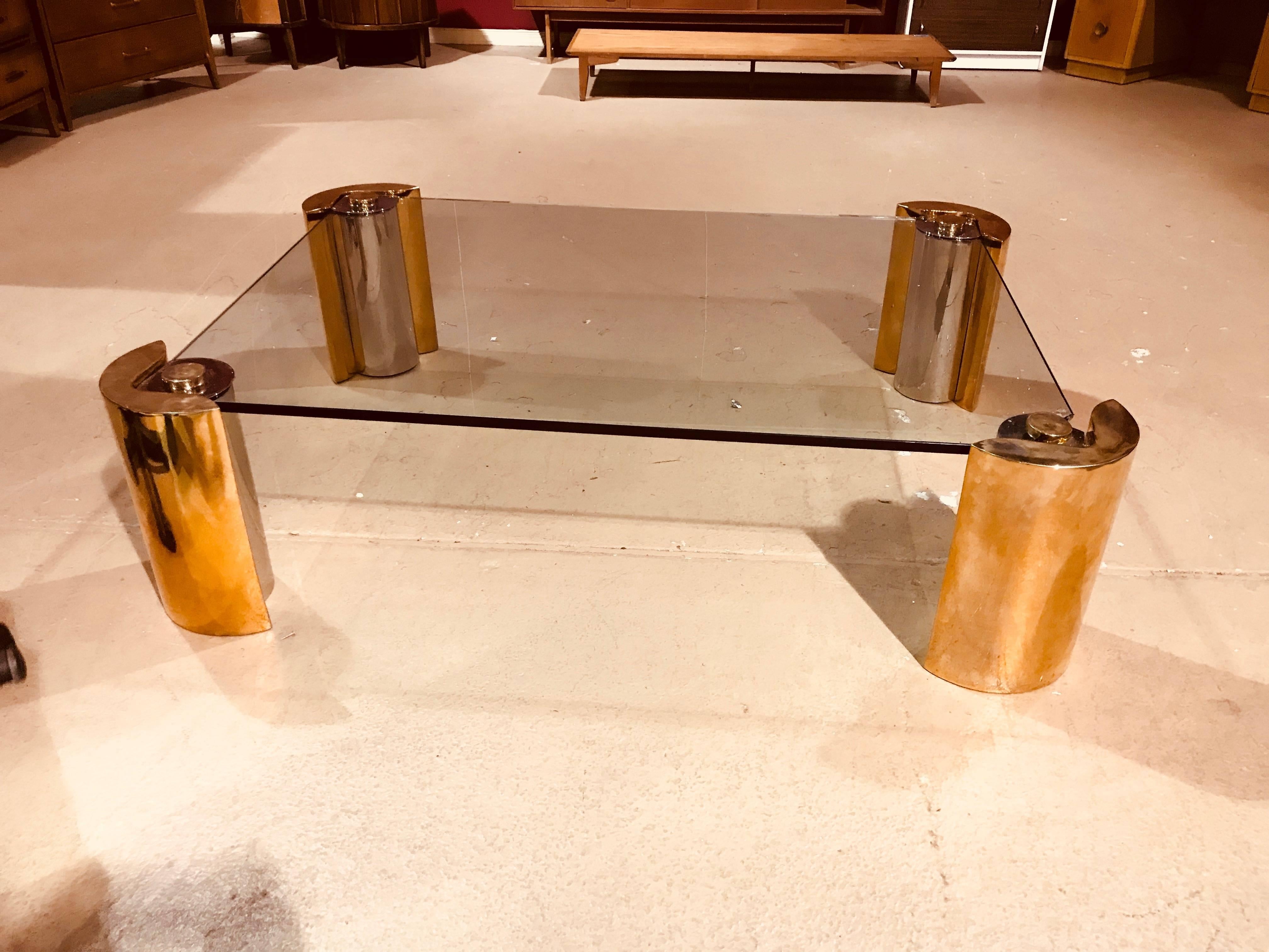 Karl Springer Two-Tone Modern Cylinder Base Coffee Table In Good Condition For Sale In Allentown, PA