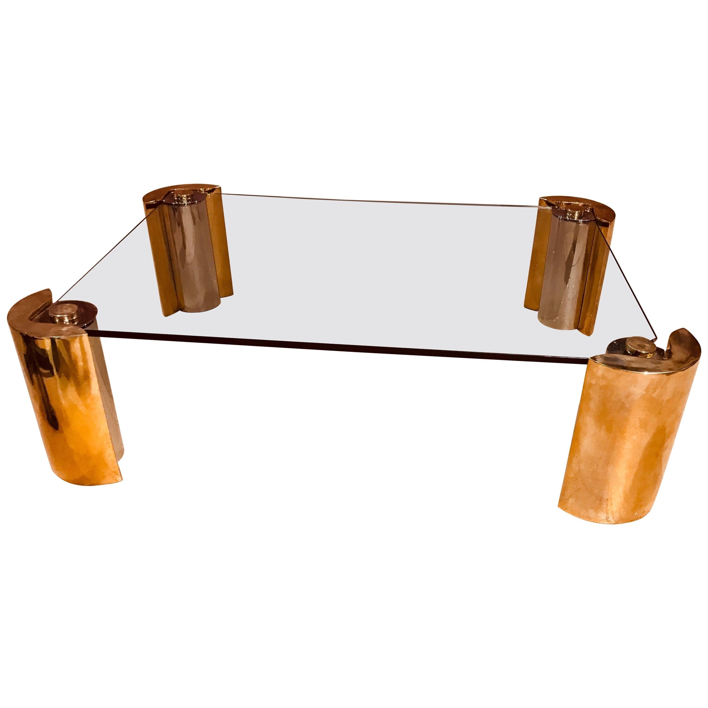 Karl Springer Two-Tone Modern Cylinder Base Coffee Table For Sale