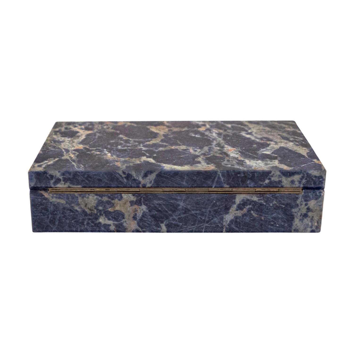 Modern Karl Springer Unique Hinged Box in Polished Sodalite Stone 1980s 'Signed' For Sale