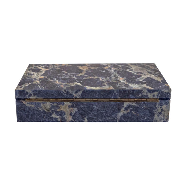 Karl Springer Unique Hinged Box in Polished Sodalite Stone 1980s 'Signed'  For Sale at 1stDibs