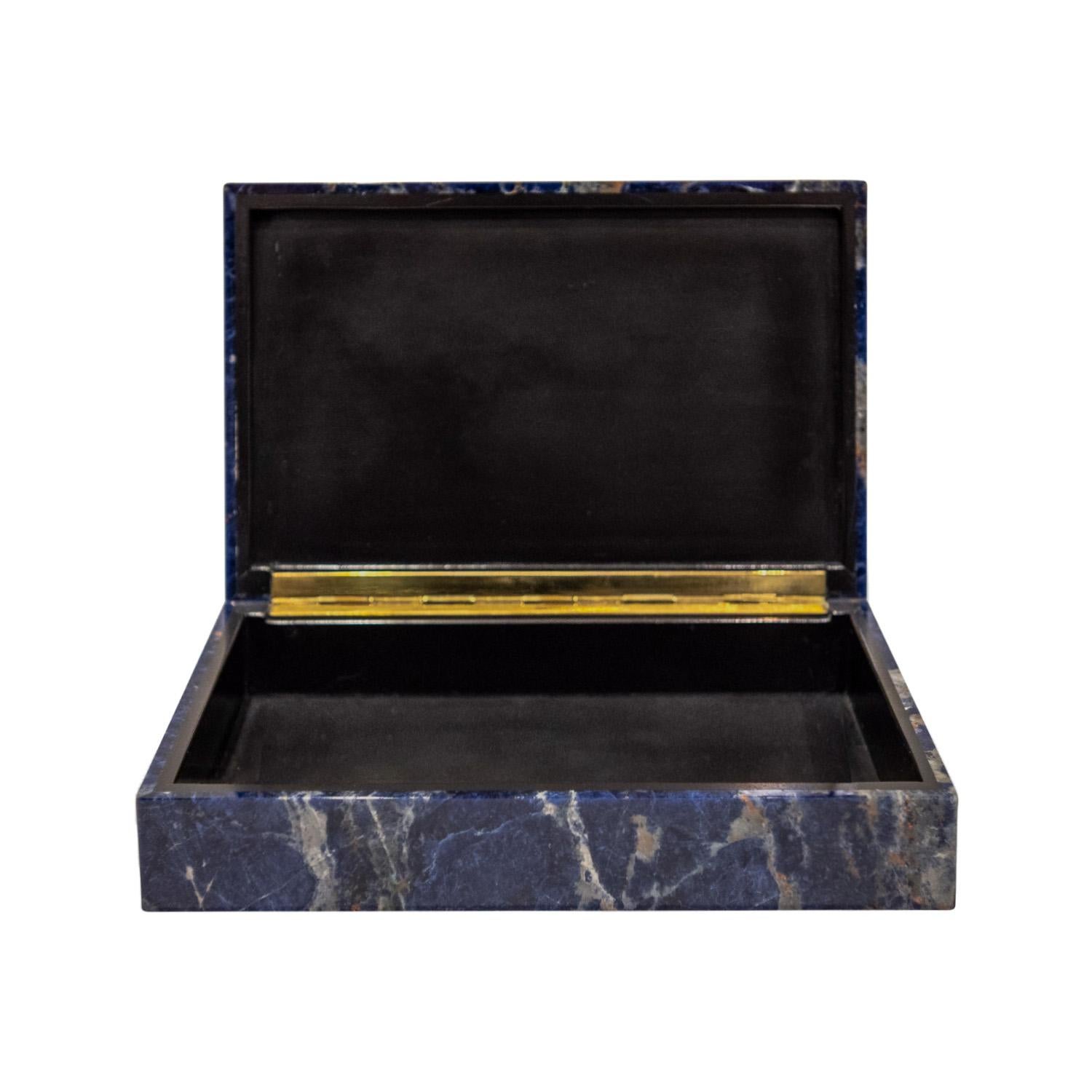 American Karl Springer Unique Hinged Box in Polished Sodalite Stone 1980s 'Signed' For Sale