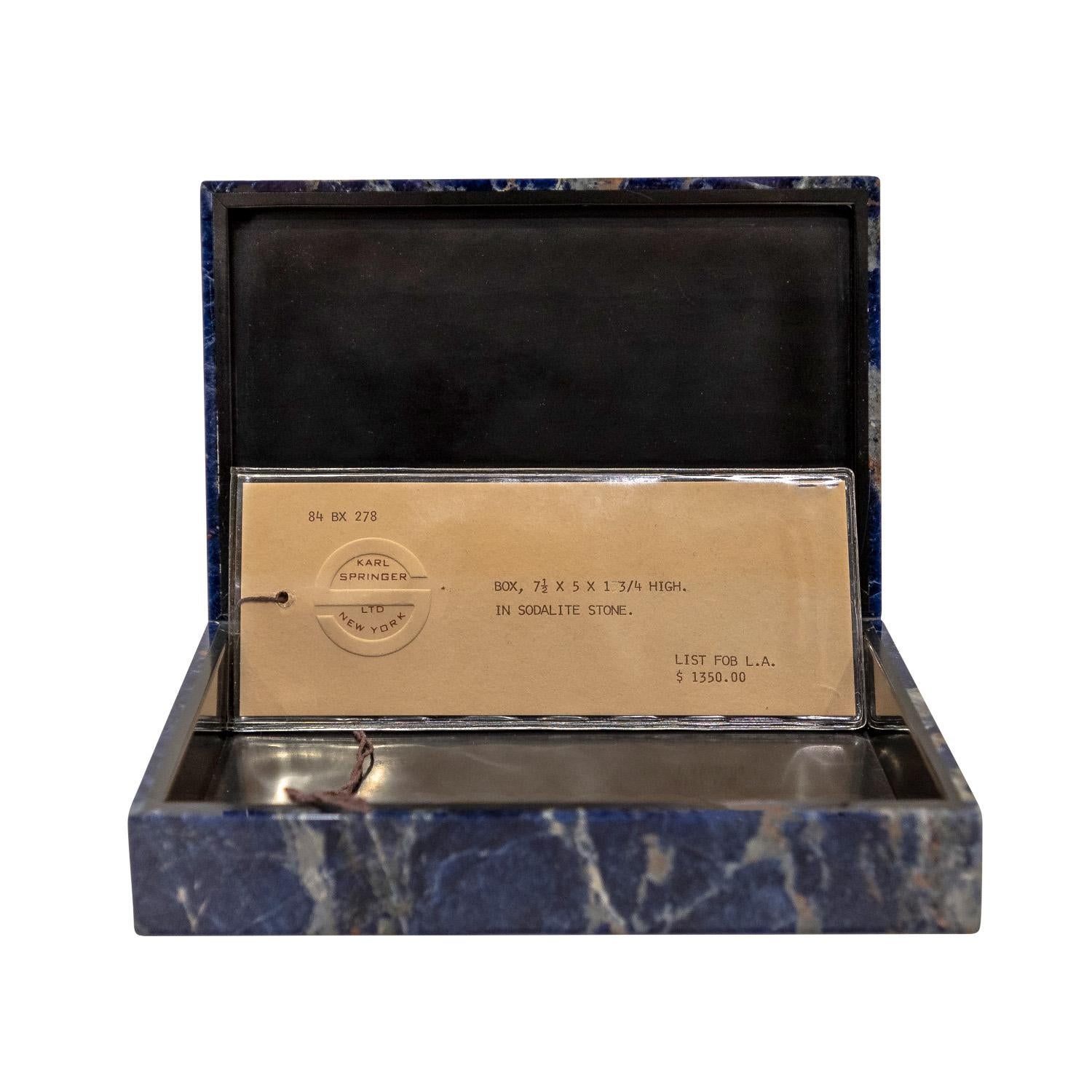 Hand-Crafted Karl Springer Unique Hinged Box in Polished Sodalite Stone 1980s 'Signed' For Sale