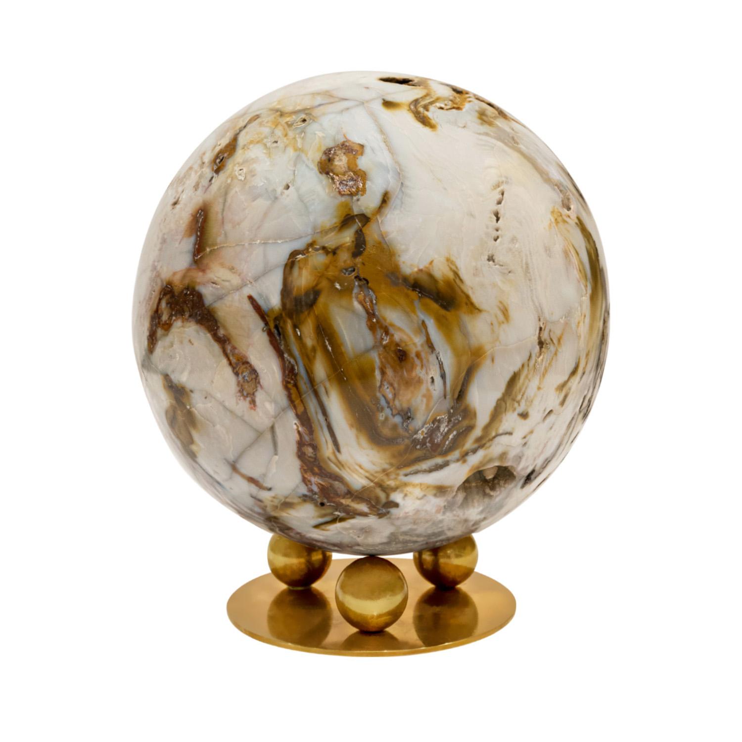 Modern Karl Springer Unique Large Polished Petrified Wood Orb on Custom Base 1980s