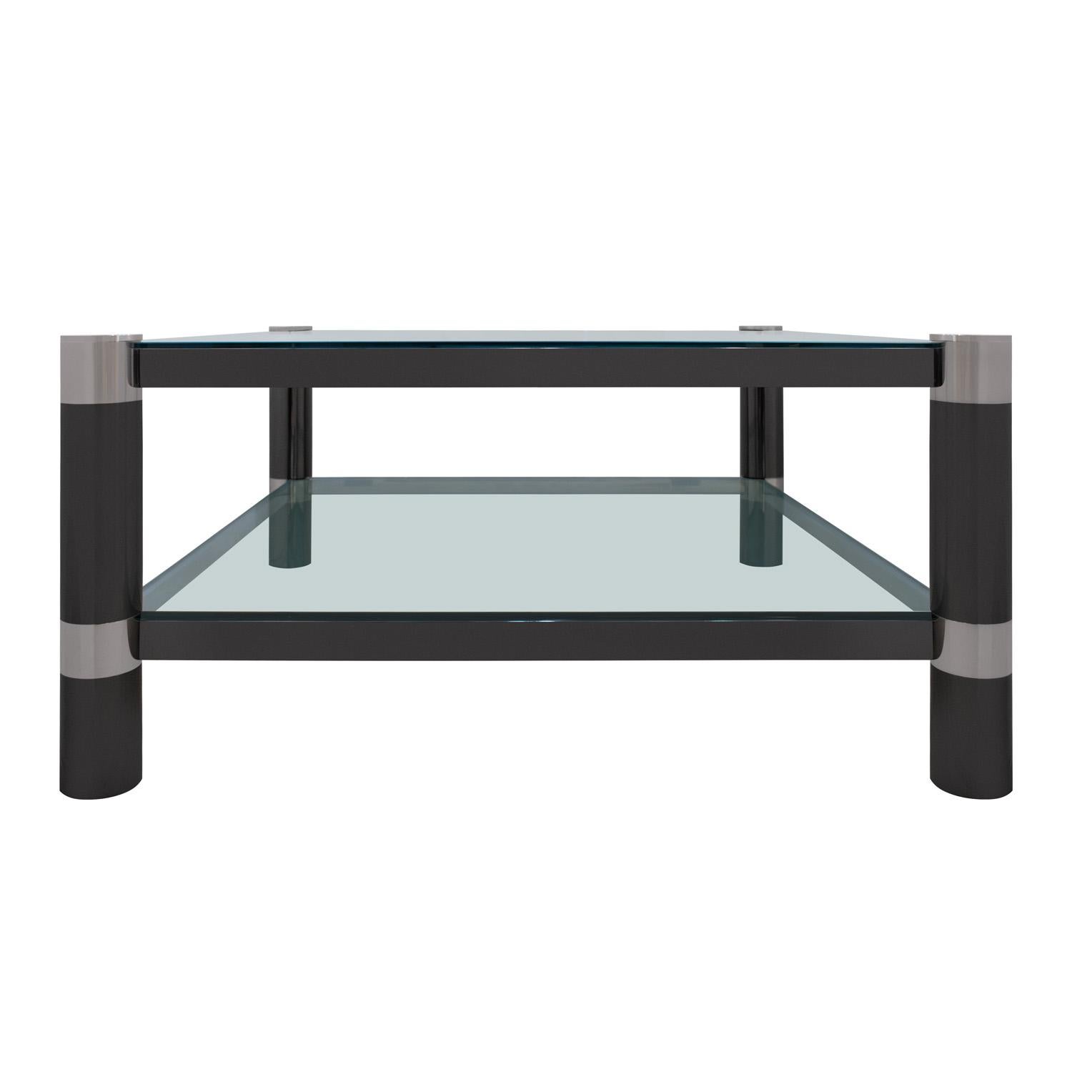 Modern Karl Springer Unique Round Leg Coffee Table with Artisan Glass Top 1980s, Signed For Sale