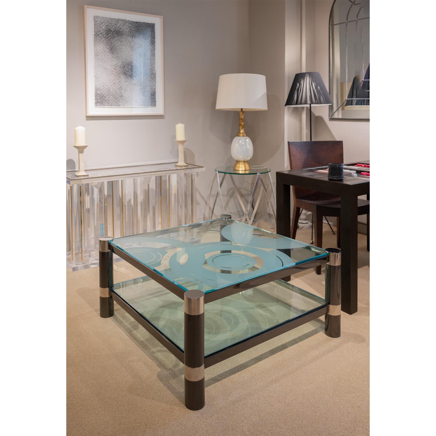 Karl Springer Unique Round Leg Coffee Table with Artisan Glass Top 1980s, Signed For Sale 1