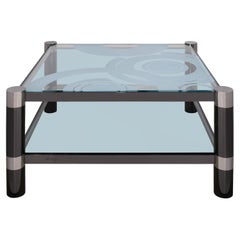 Karl Springer Unique Round Leg Coffee Table with Artisan Glass Top 1980s, Signed