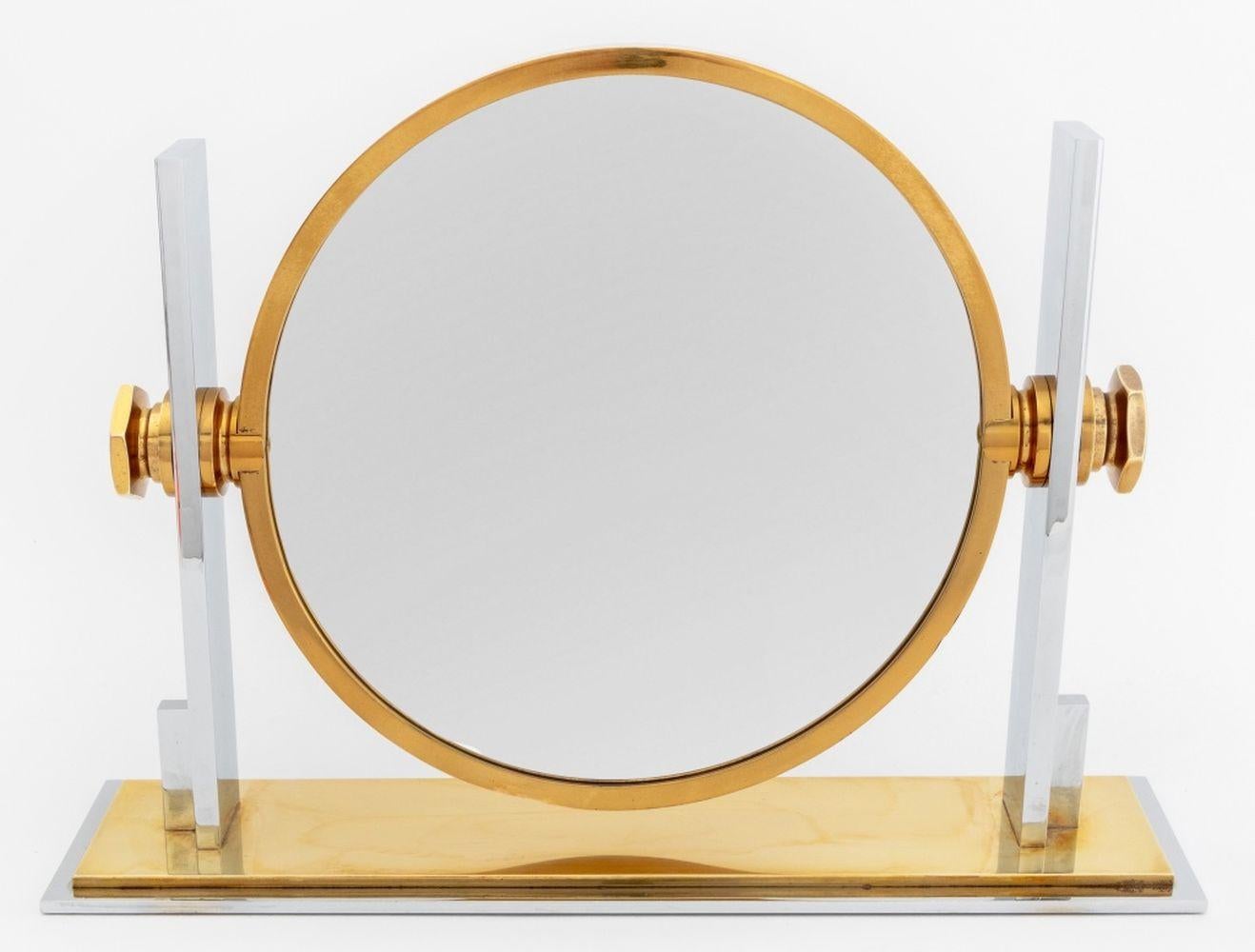 Karl Springer Vanity Mirror, 1970er Jahre, verchromter Stahl und goldfarbenes Messing. 15,25