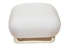 Vintage Karl Springer Upholstered Souffle Pouf Ottoman, Stainless Steel Restored