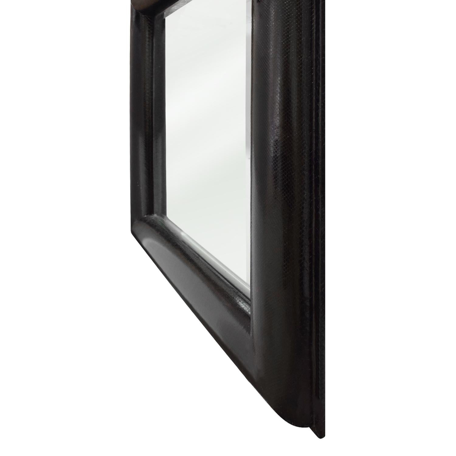 Modern Karl Springer Wall Hanging Mirror Covered in Black Cobra, 1970s