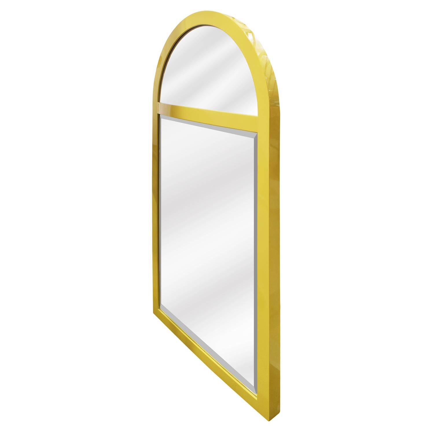 Modern Karl Springer Wall Hanging Mirror in Mustard Lacquer, 1970s
