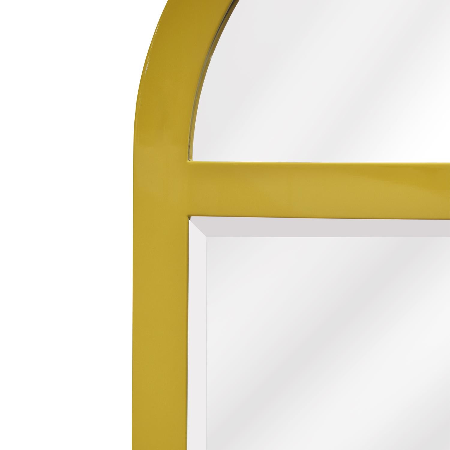 American Karl Springer Wall Hanging Mirror in Mustard Lacquer, 1970s