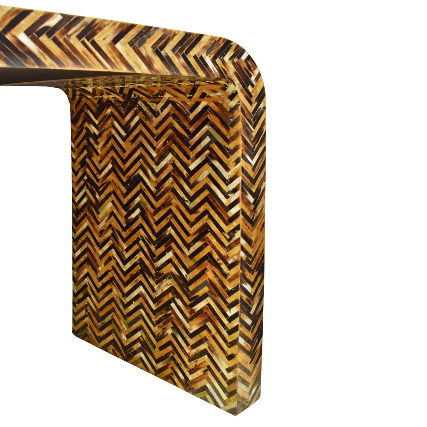 American Karl Springer Waterfall Console Table in Lacquered Tessellated Horn, 1970s