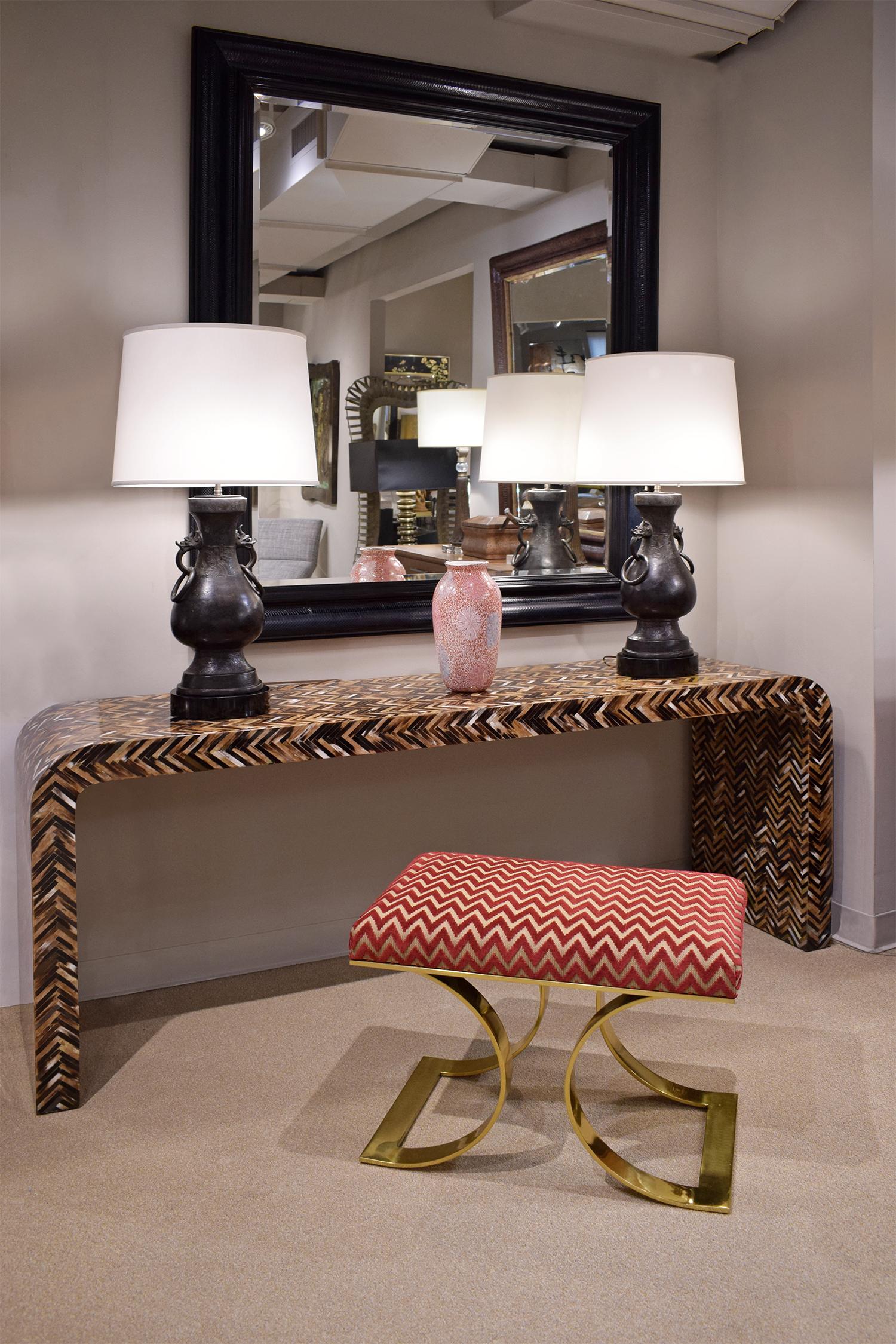 Late 20th Century Karl Springer Waterfall Console Table in Lacquered Tessellated Horn, 1970s