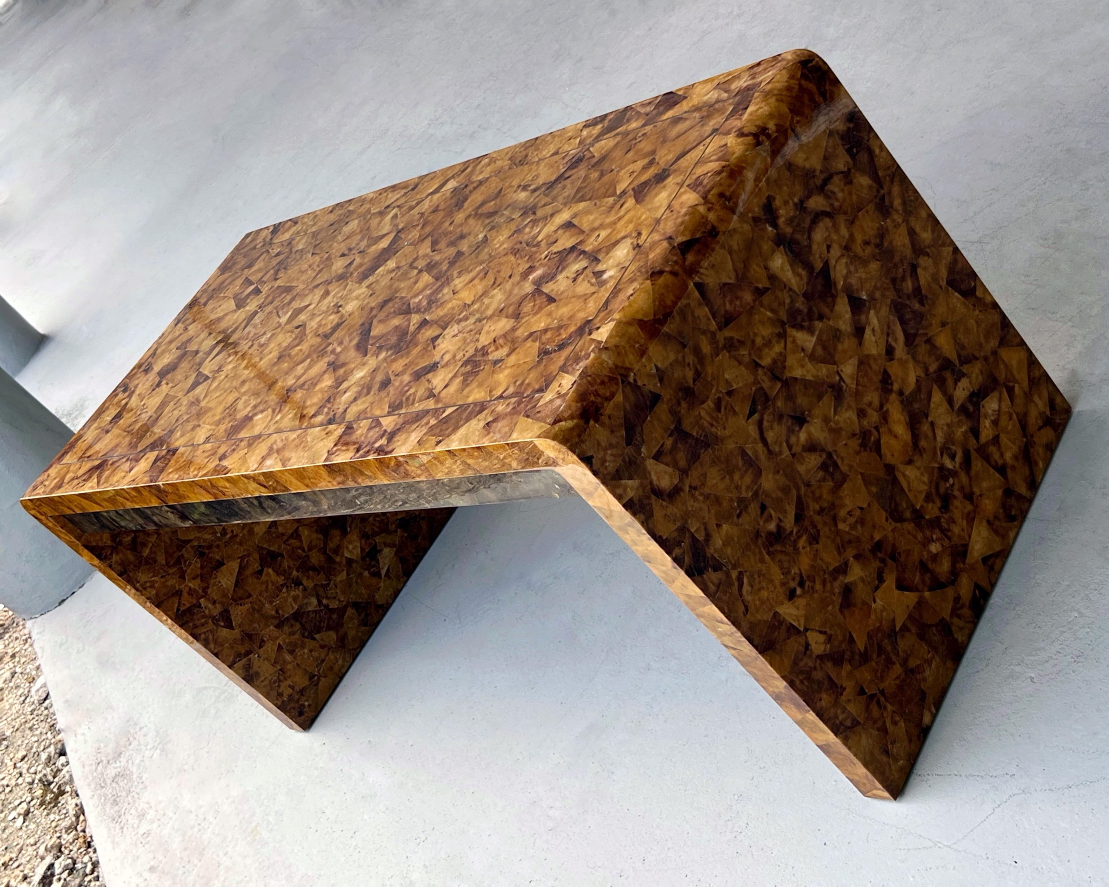Karl Springer Waterfall Desk in Tortoise Color Penshell, 1970s For Sale 4