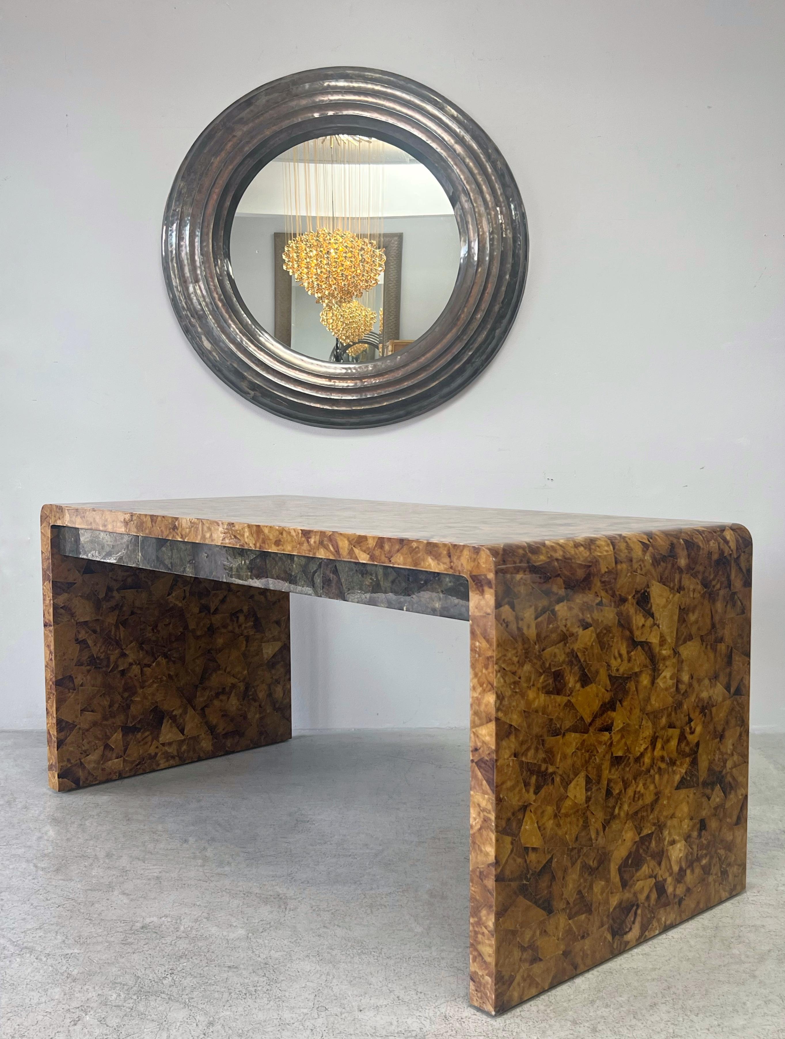 Philippine Karl Springer Waterfall Desk in Tortoise Color Penshell, 1970s For Sale