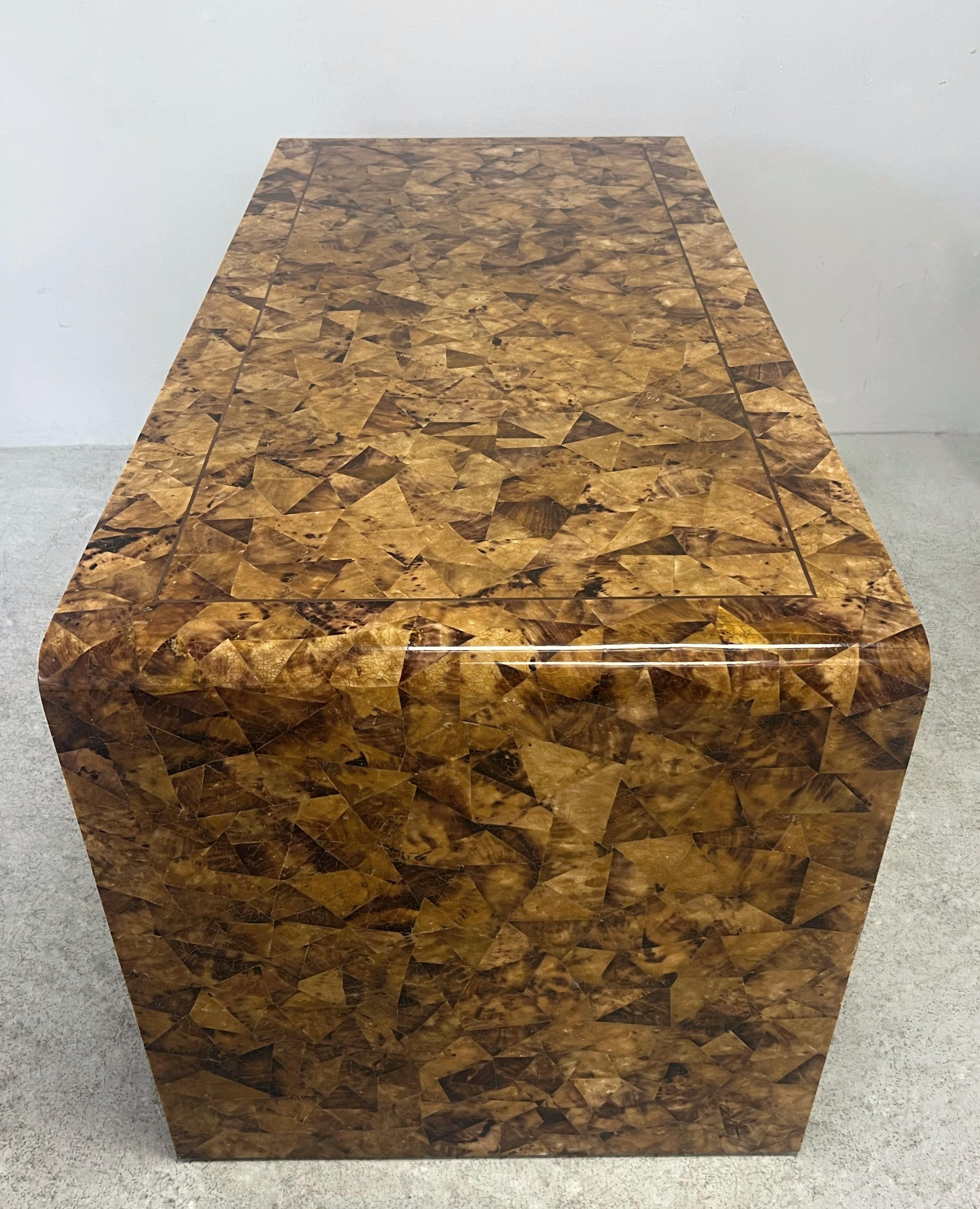 Karl Springer Waterfall Desk in Tortoise Color Penshell, 1970s In Good Condition For Sale In Miami, FL