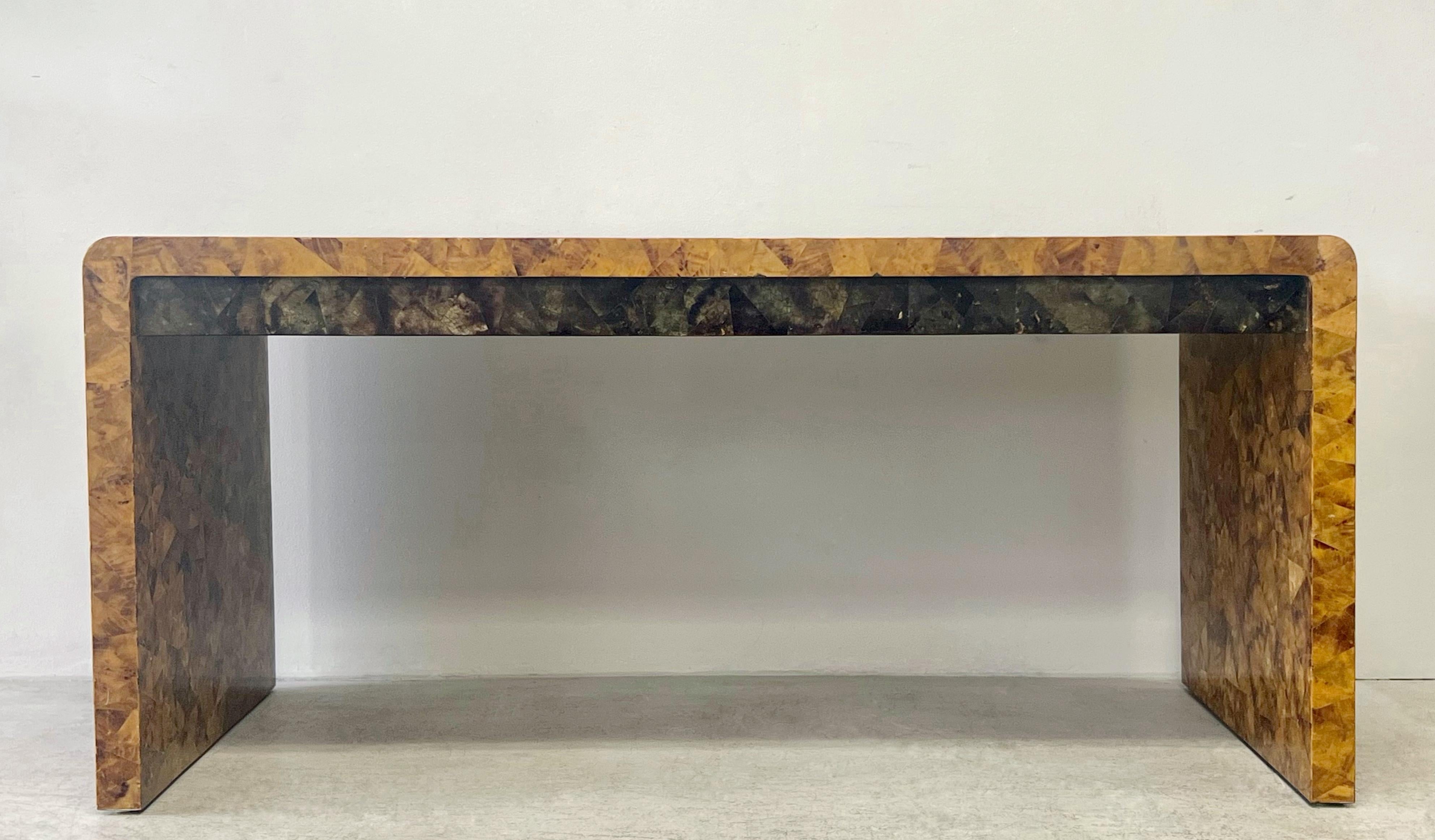 Late 20th Century Karl Springer Waterfall Desk in Tortoise Color Penshell, 1970s For Sale