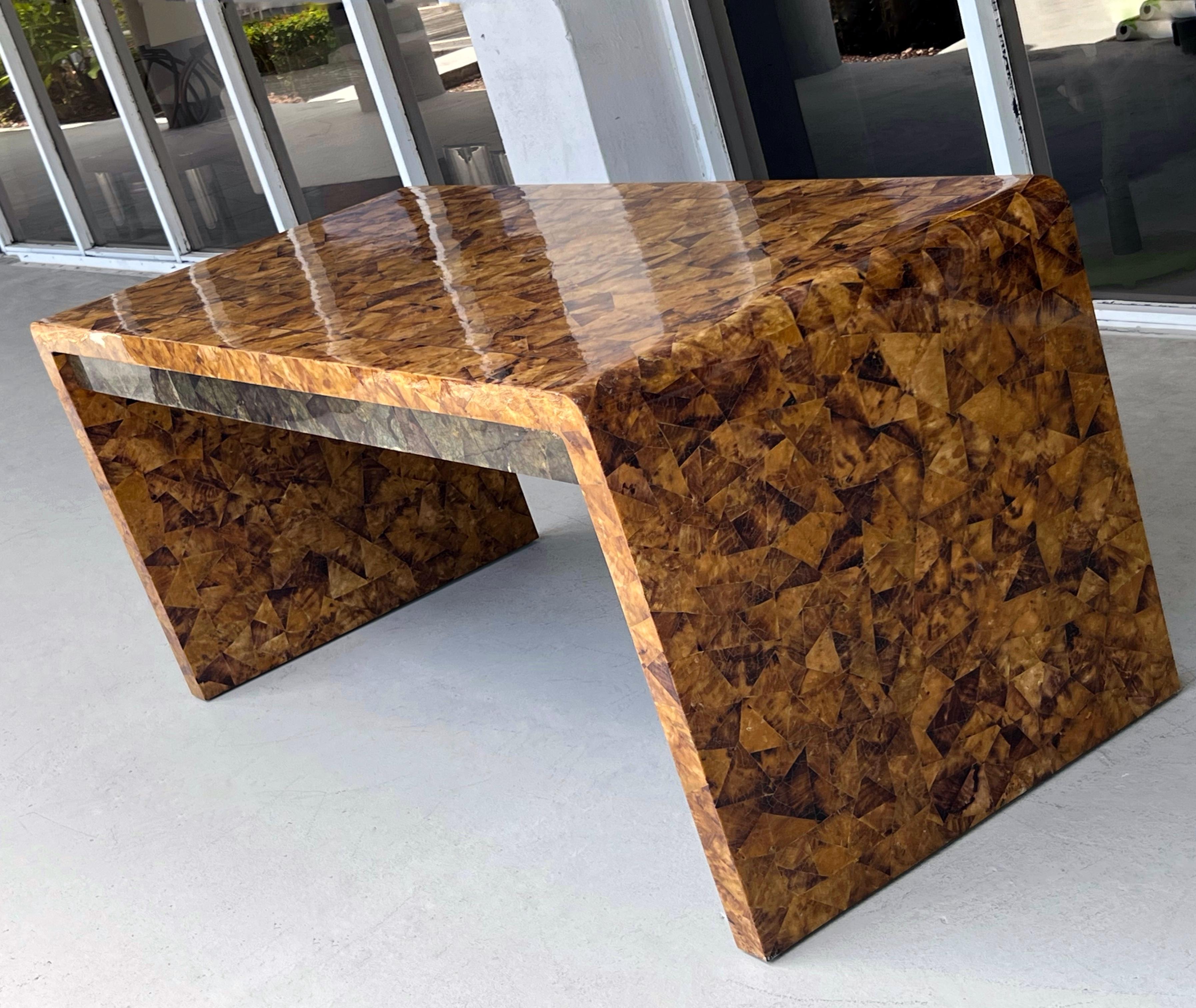 Shell Karl Springer Waterfall Desk in Tortoise Color Penshell, 1970s For Sale