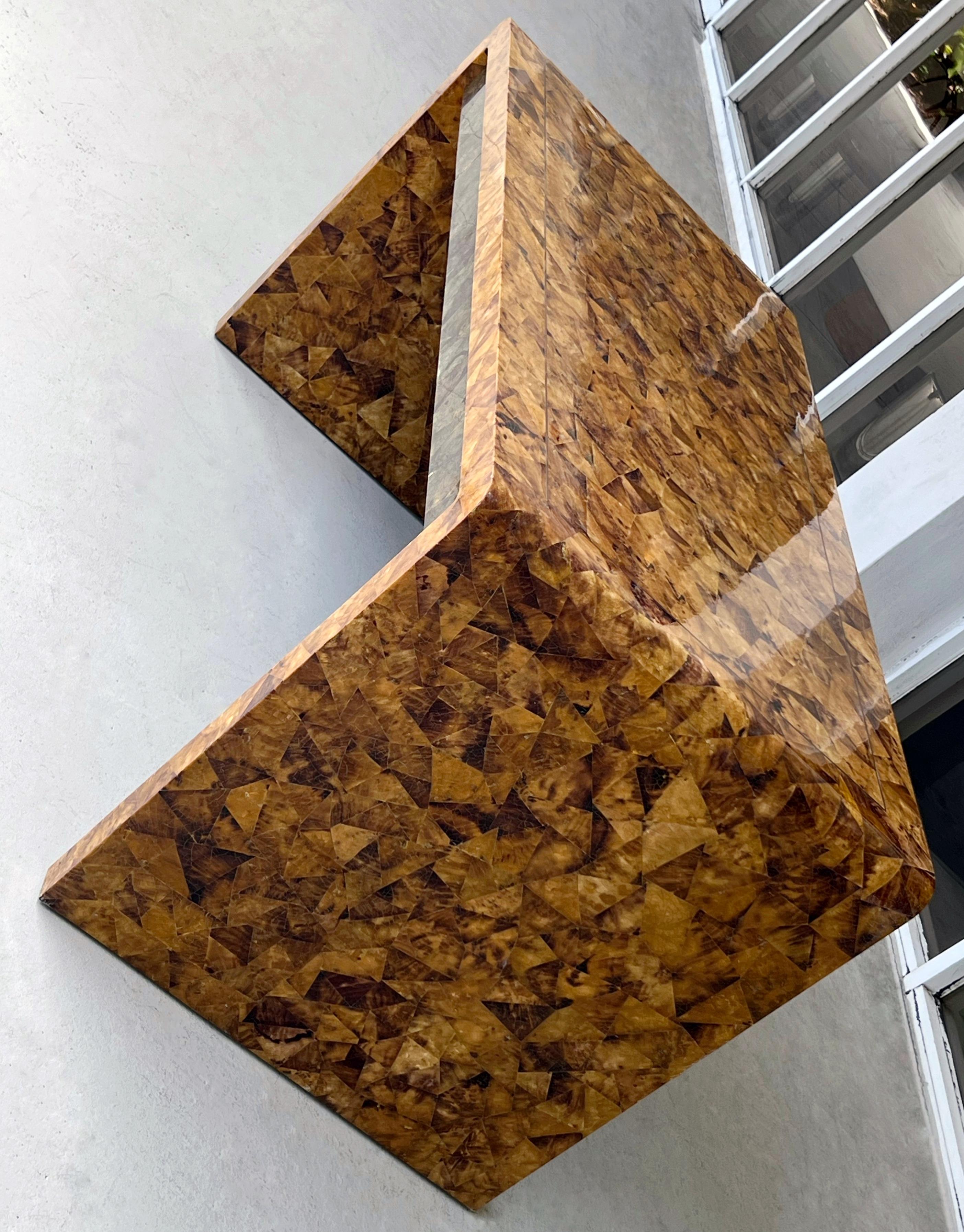 Karl Springer Waterfall Desk in Tortoise Color Penshell, 1970s For Sale 1