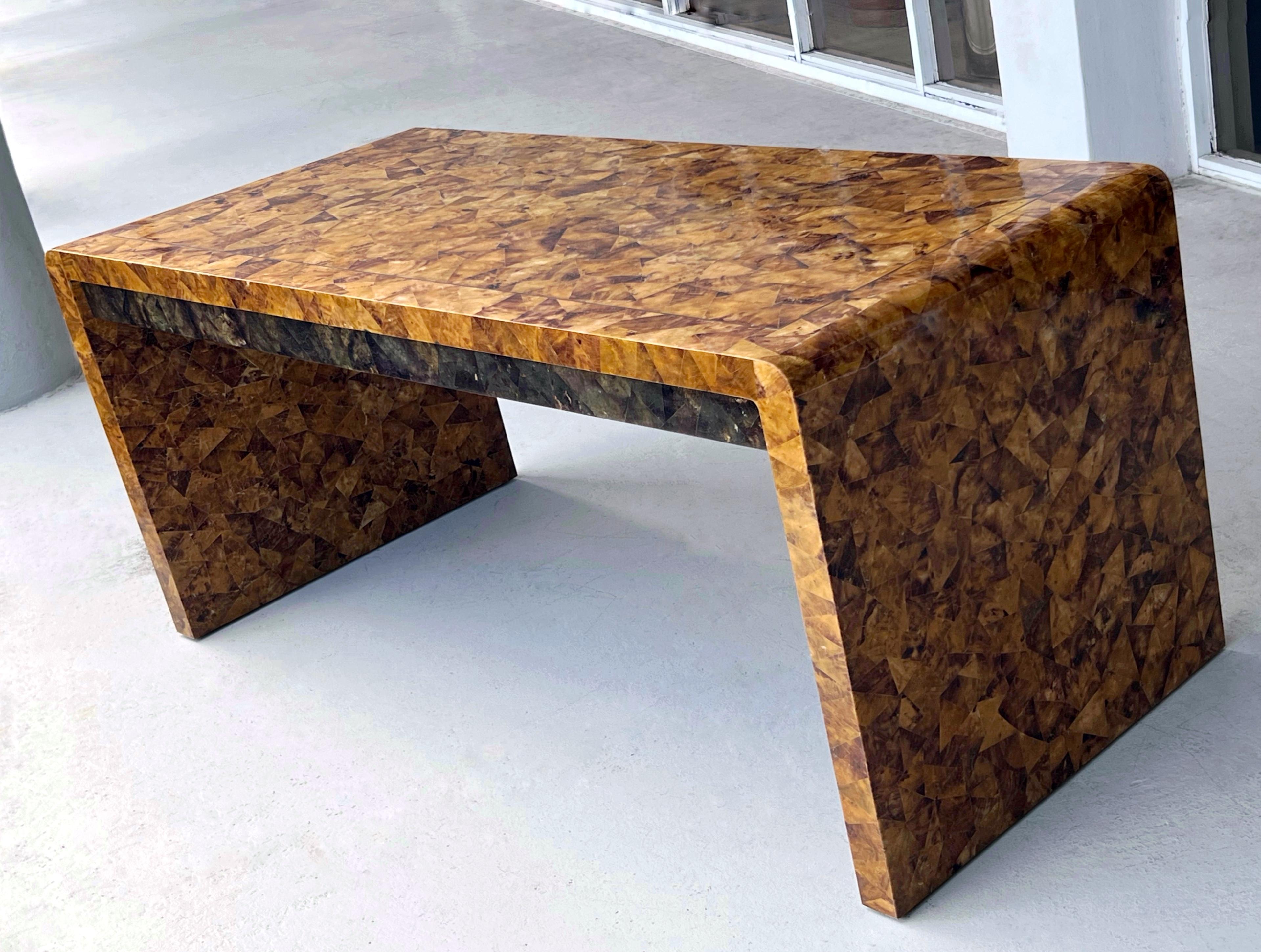 Karl Springer Waterfall Desk in Tortoise Color Penshell, 1970s For Sale 2