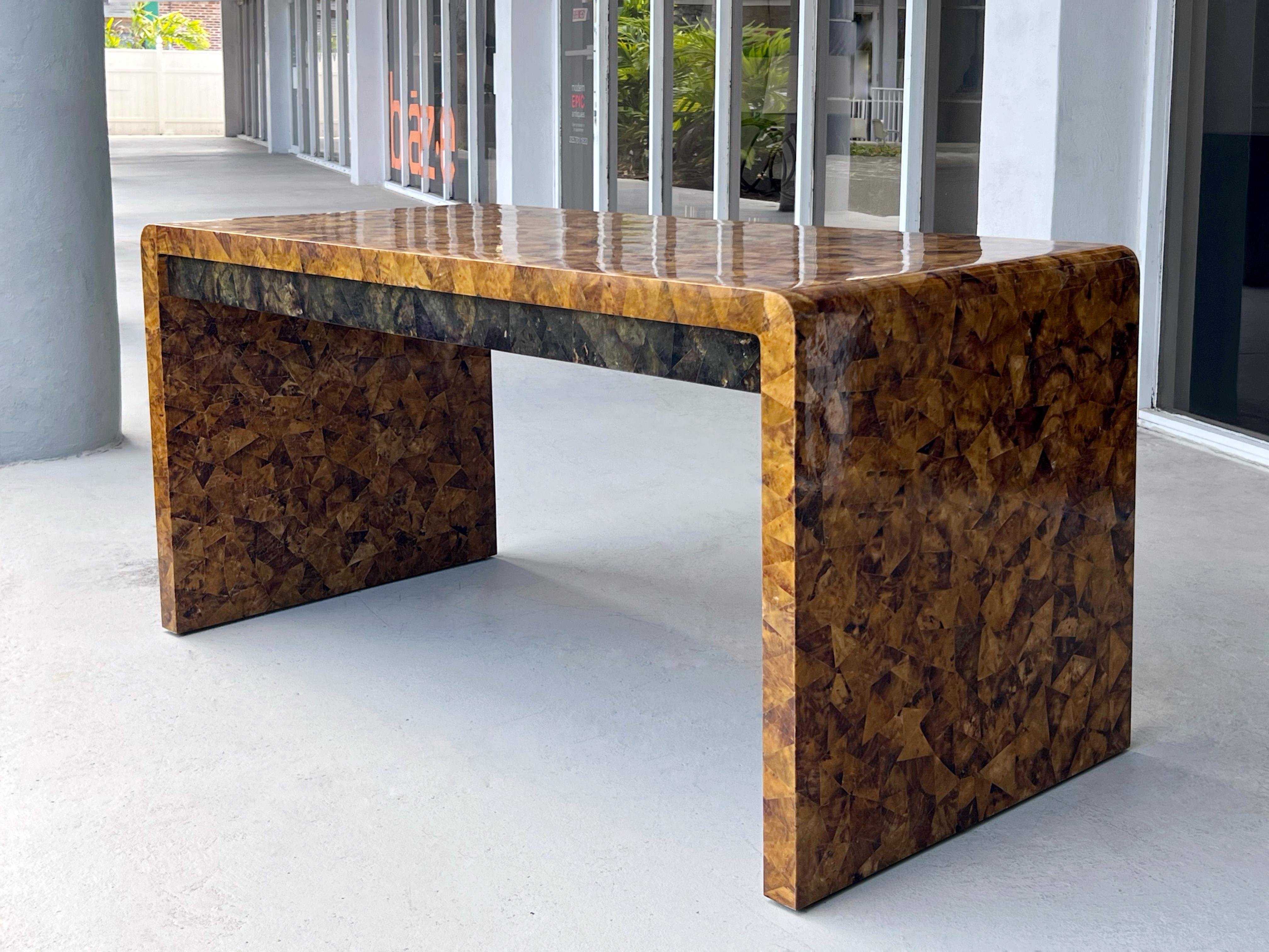 Karl Springer Waterfall Desk in Tortoise Color Penshell, 1970s For Sale 3