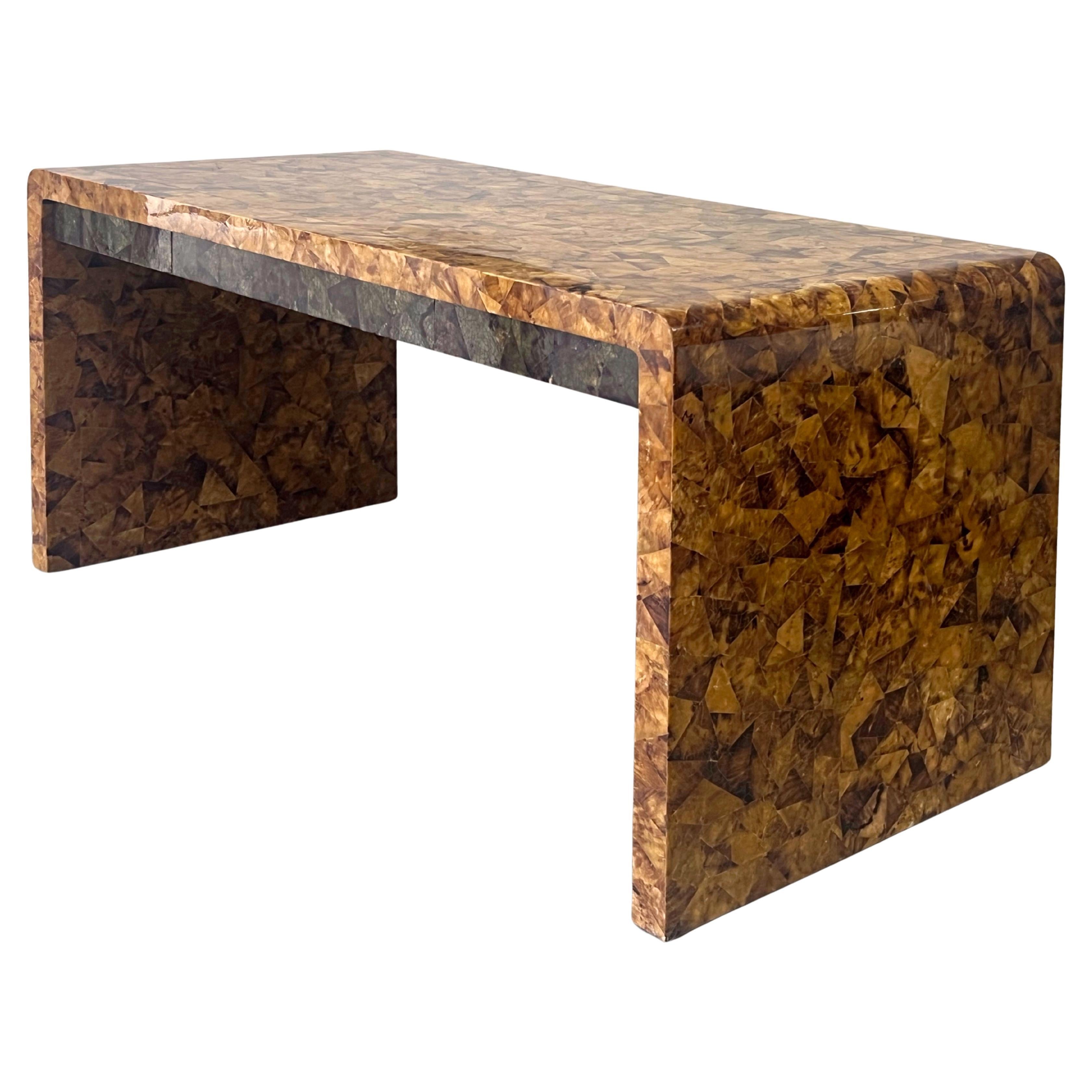 Karl Springer Waterfall Desk in Tortoise Color Penshell, 1970s For Sale