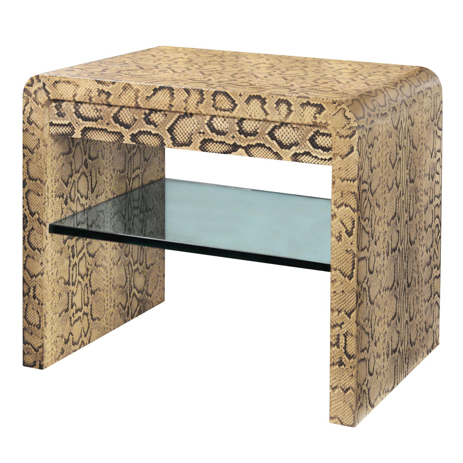 Modern Karl Springer Waterfall Side Table in Python with Stainless Steel Drawer 1970s