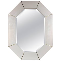 Karl Springer White Lacquered Snake Skin Embossed Designed Mirror