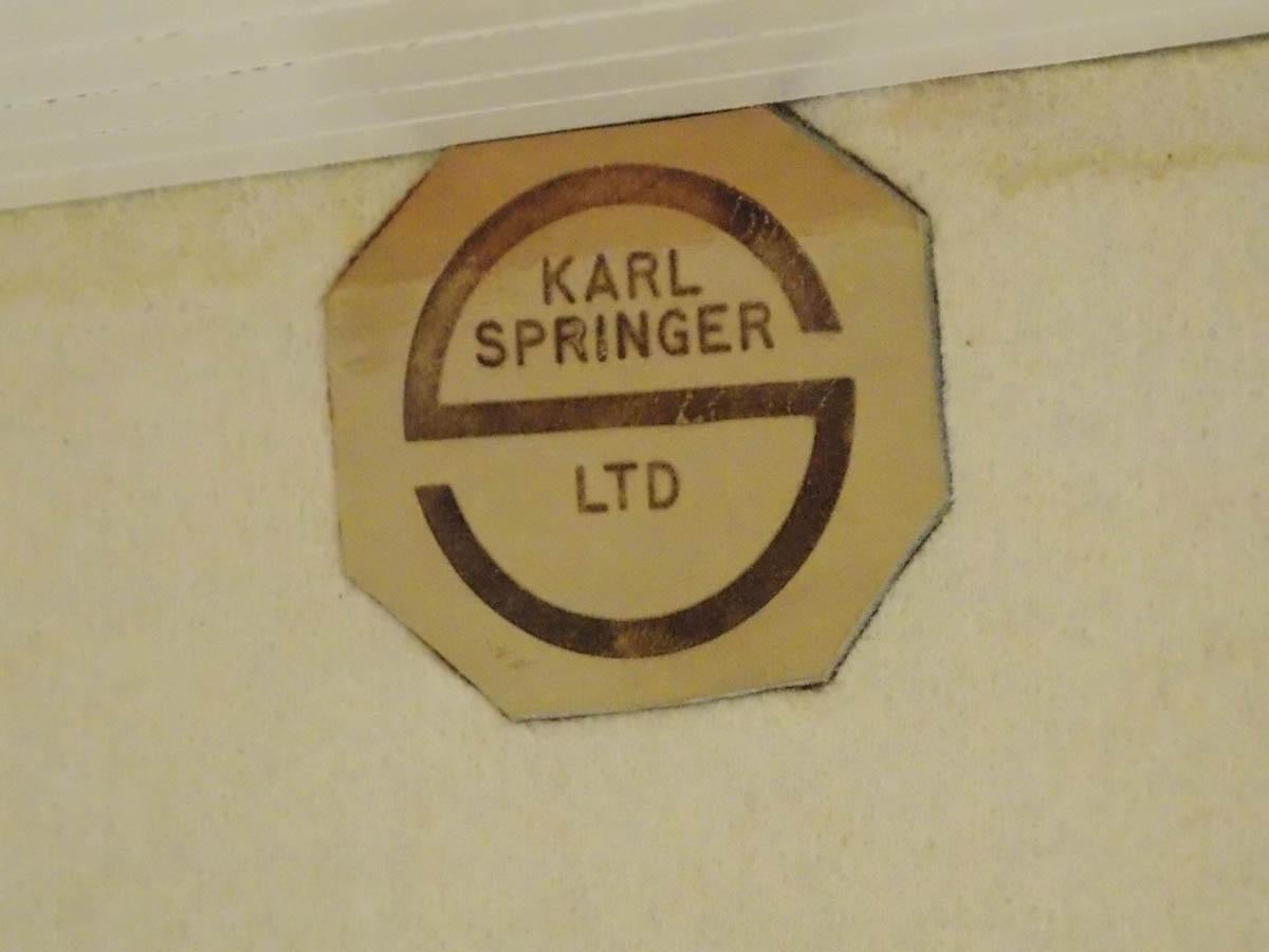 Banc en cuir blanc à rayures Karl Springer en vente 2