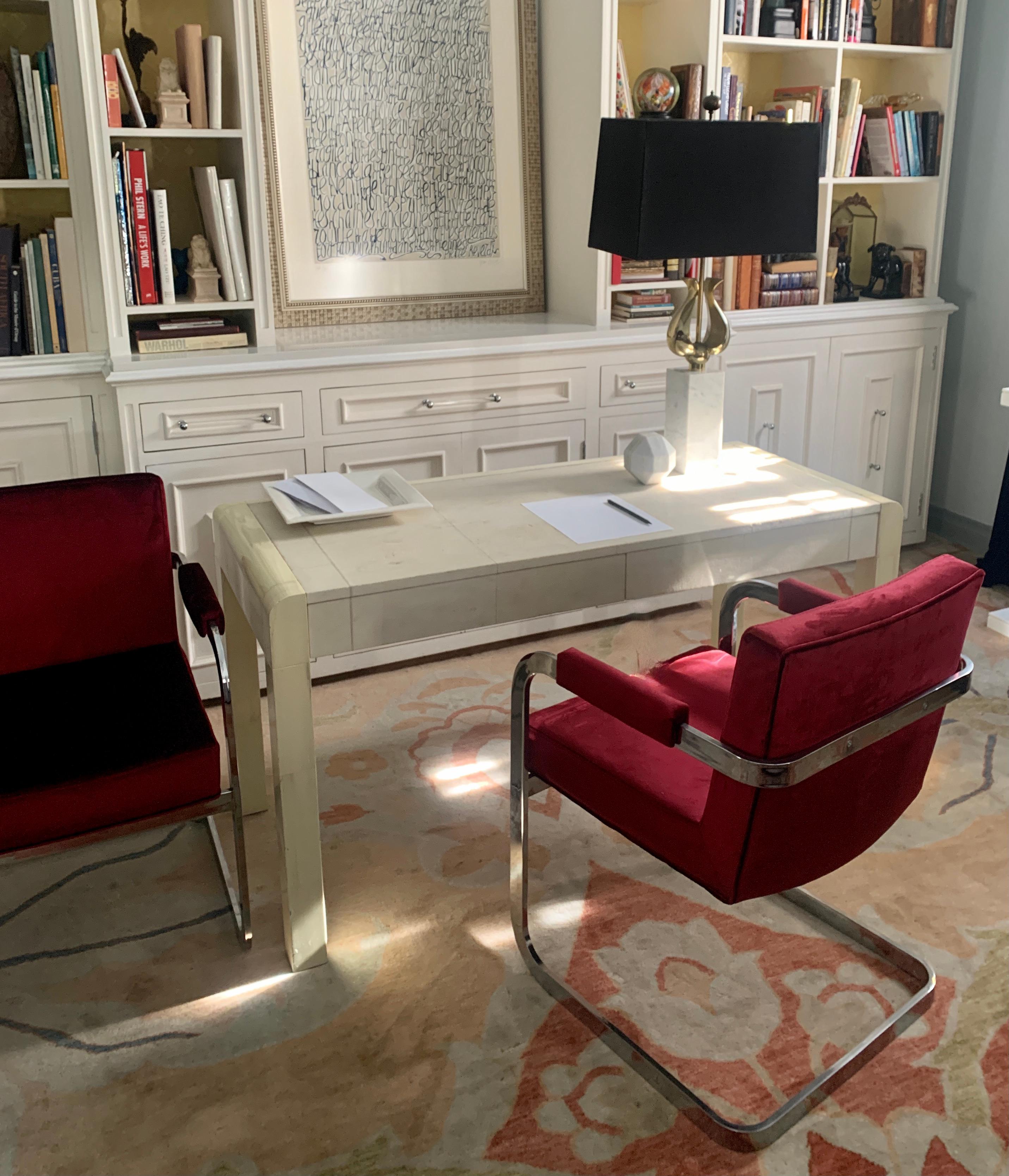 Karl Springer Writing Desk Shagreen Top and Ivory Lacquer  In Good Condition In Los Angeles, CA