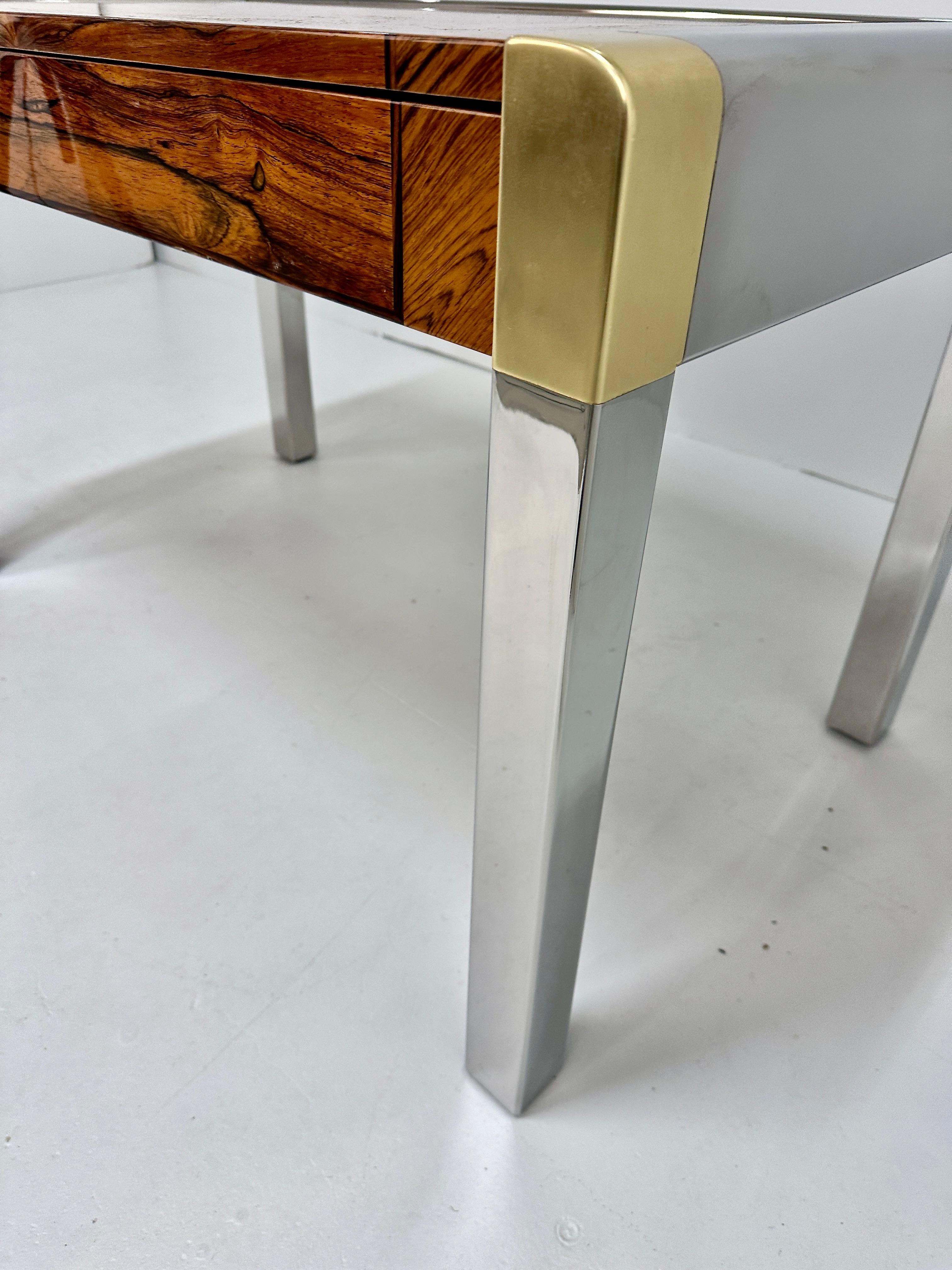 Karl Springer Zebra Wood Writing Table w/ Steel and Brass, USA c 1970s For Sale 5