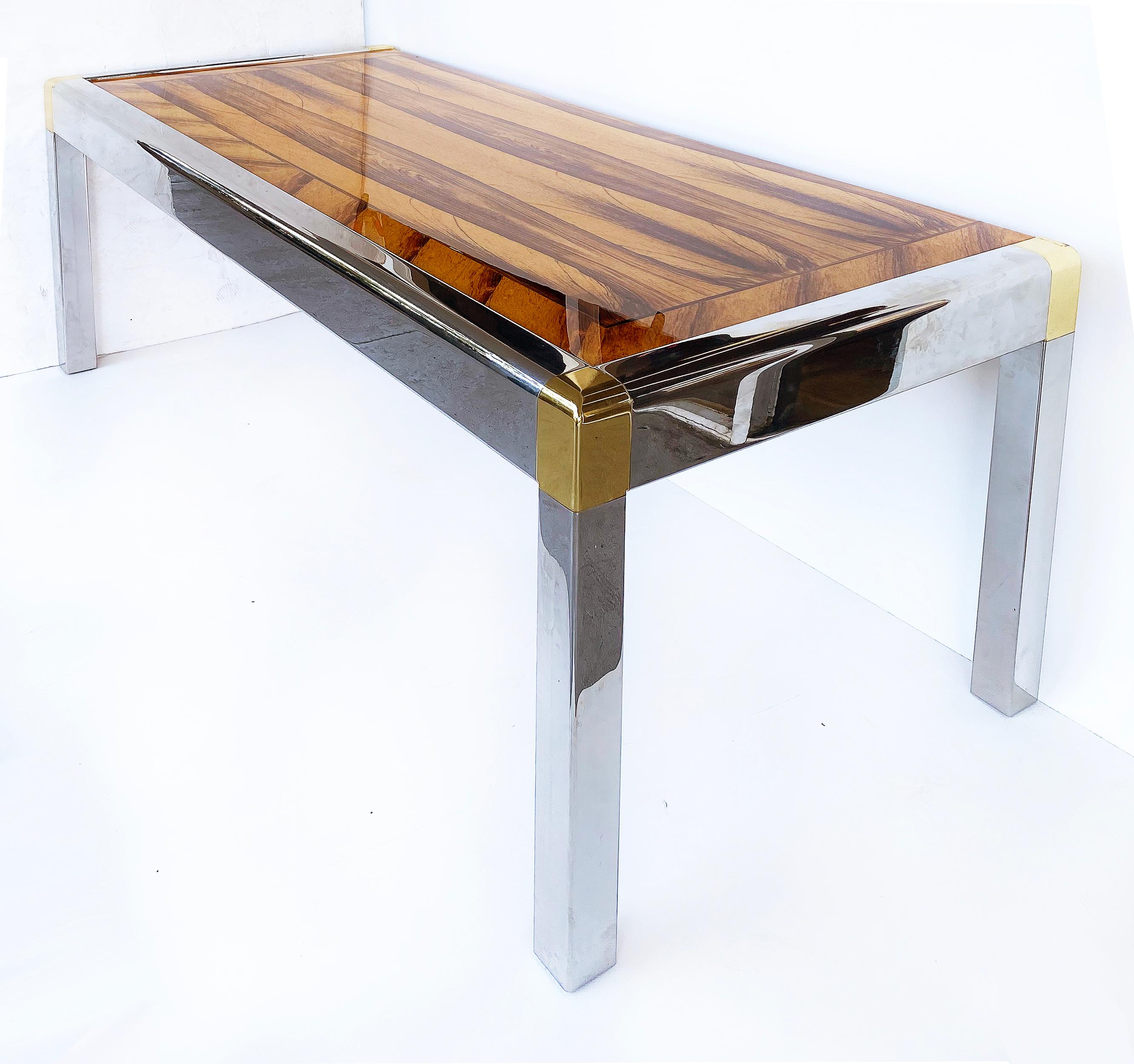 American Karl Springer Zebrawood Writing Desk with Stainless Steel and Brass Accents For Sale