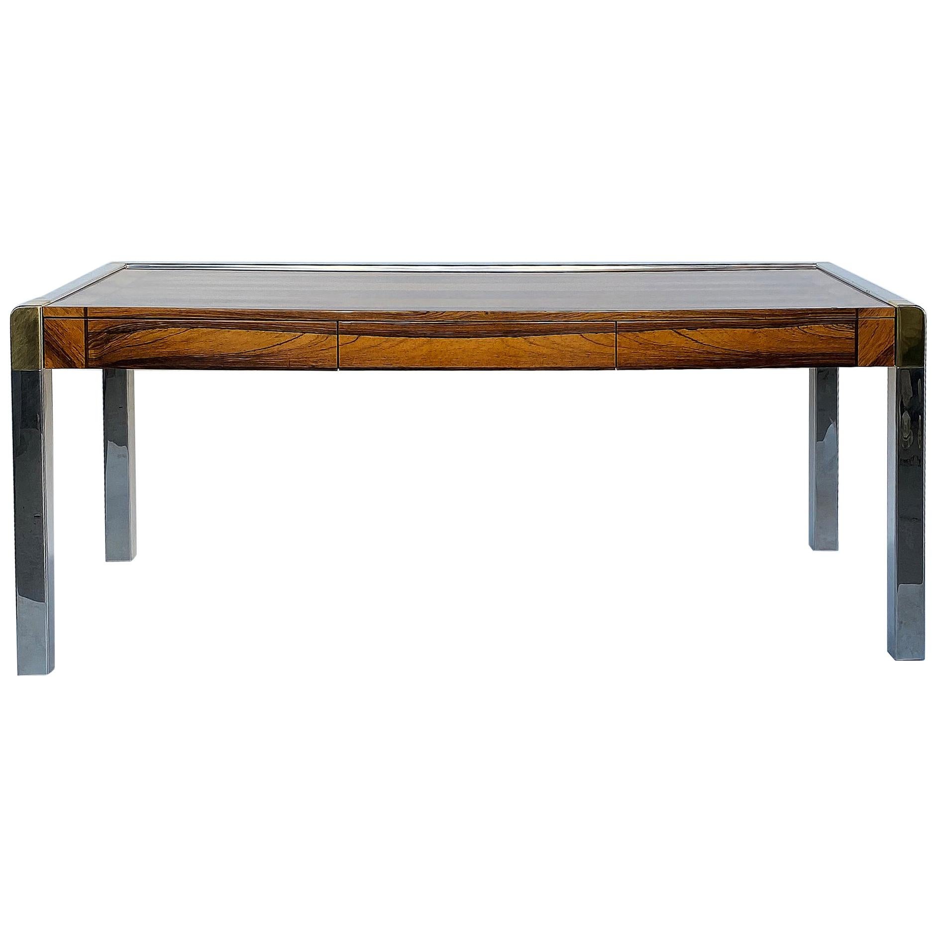 Karl Springer Zebrawood Writing Desk with Stainless Steel and Brass Accents