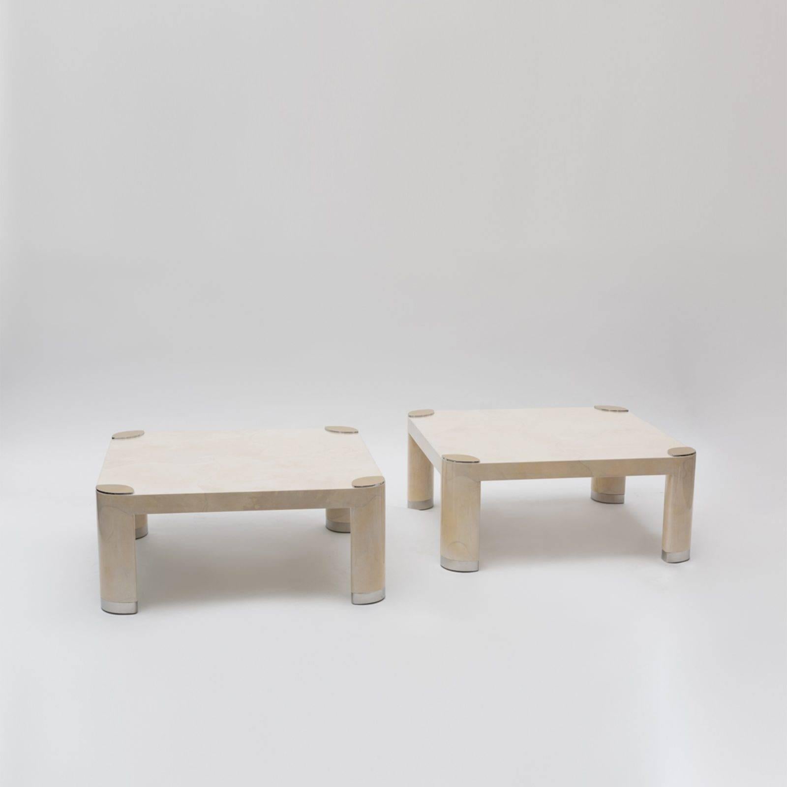 Karl Springer, Pair of Goatskin Occasional Tables, USA, c. 1980s For Sale