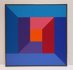 #7, original oil painting with blue, purple, red, pink and orange color squares