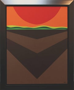 Chino Landscape, abstract landscape oil painting with dark red and brown colors