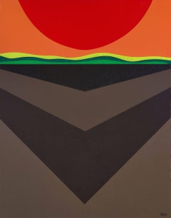 Chino Landscape, abstract landscape oil painting with dark red and brown colors