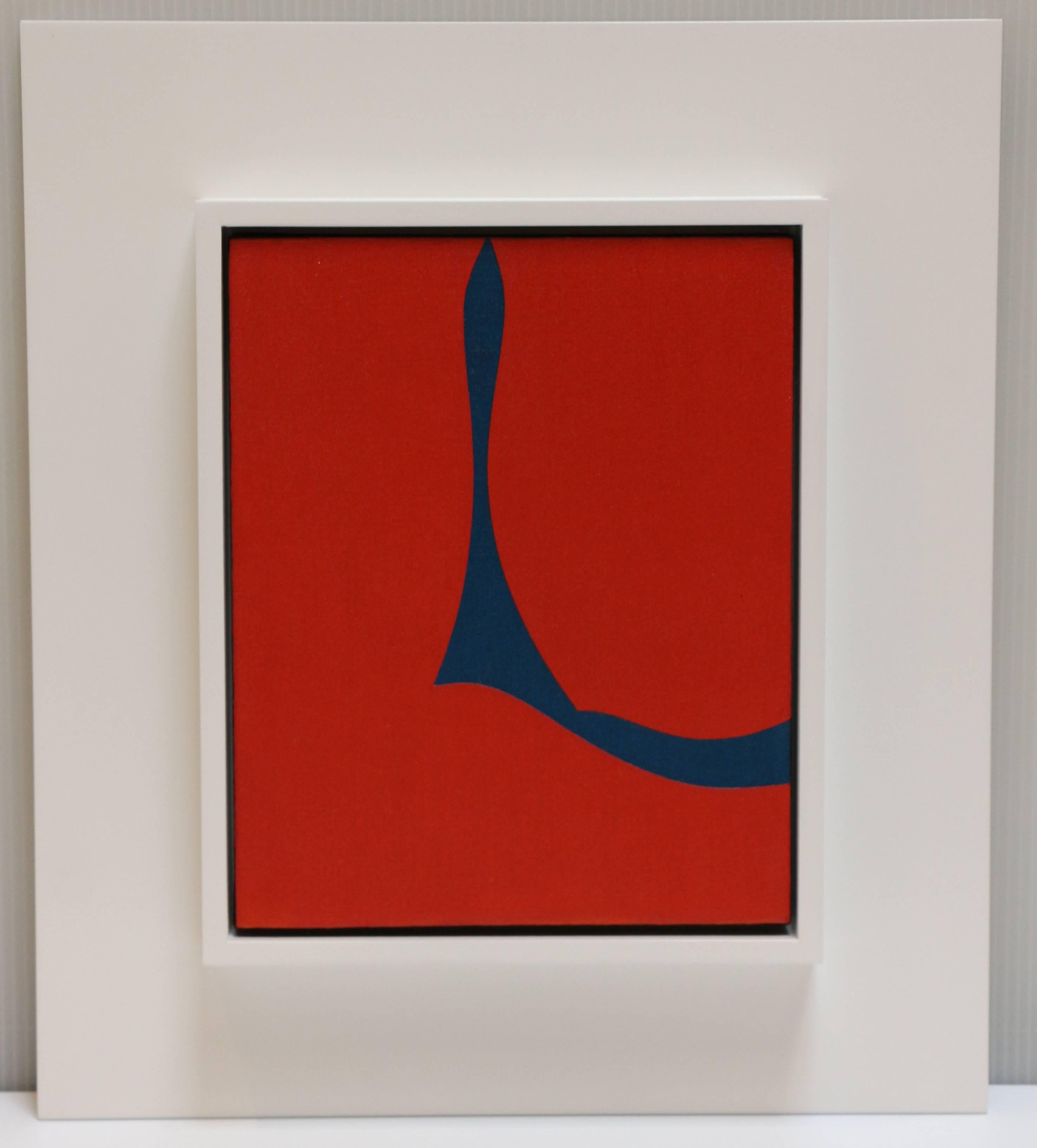 Untitled #38, hard edge geometric oil painting with red and blue colors  - Painting by Karl Benjamin