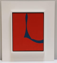 Untitled #38, hard edge geometric oil painting with red and blue colors