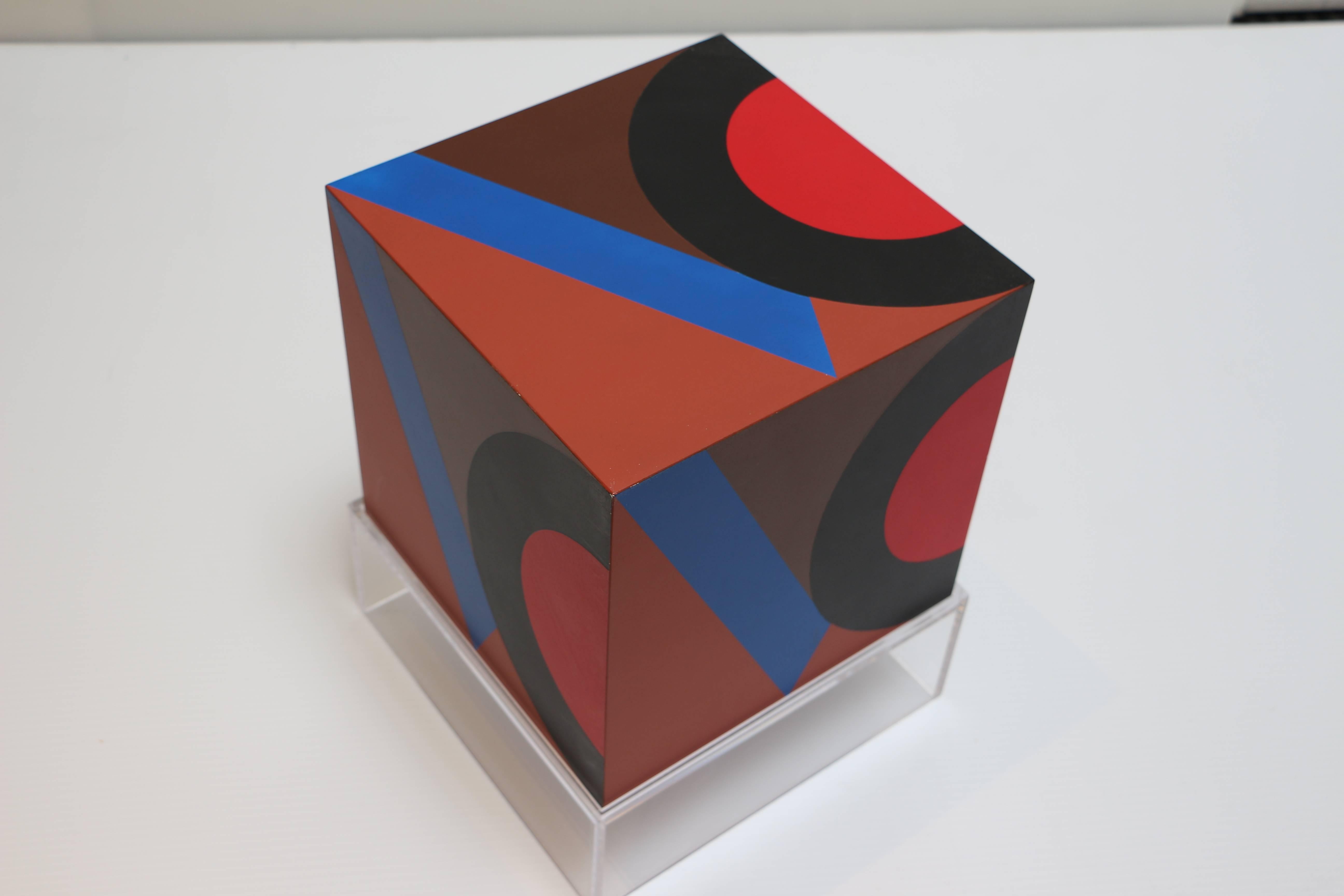 untitled cube (brown background VC) - Painting by Karl Benjamin