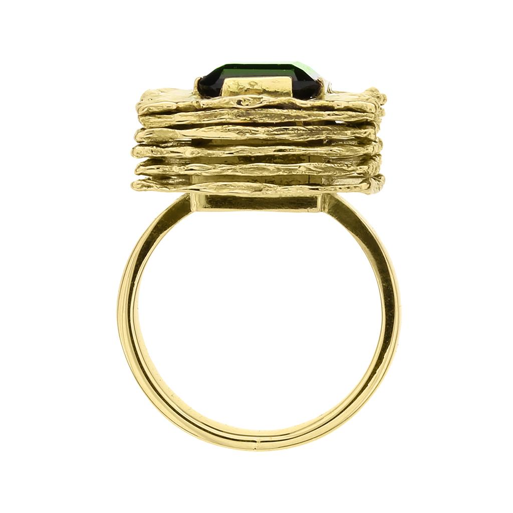 Emerald Cut Karl Stittgen 4.6 Carat Green Tourmaline Modernist 18K Ring For Sale