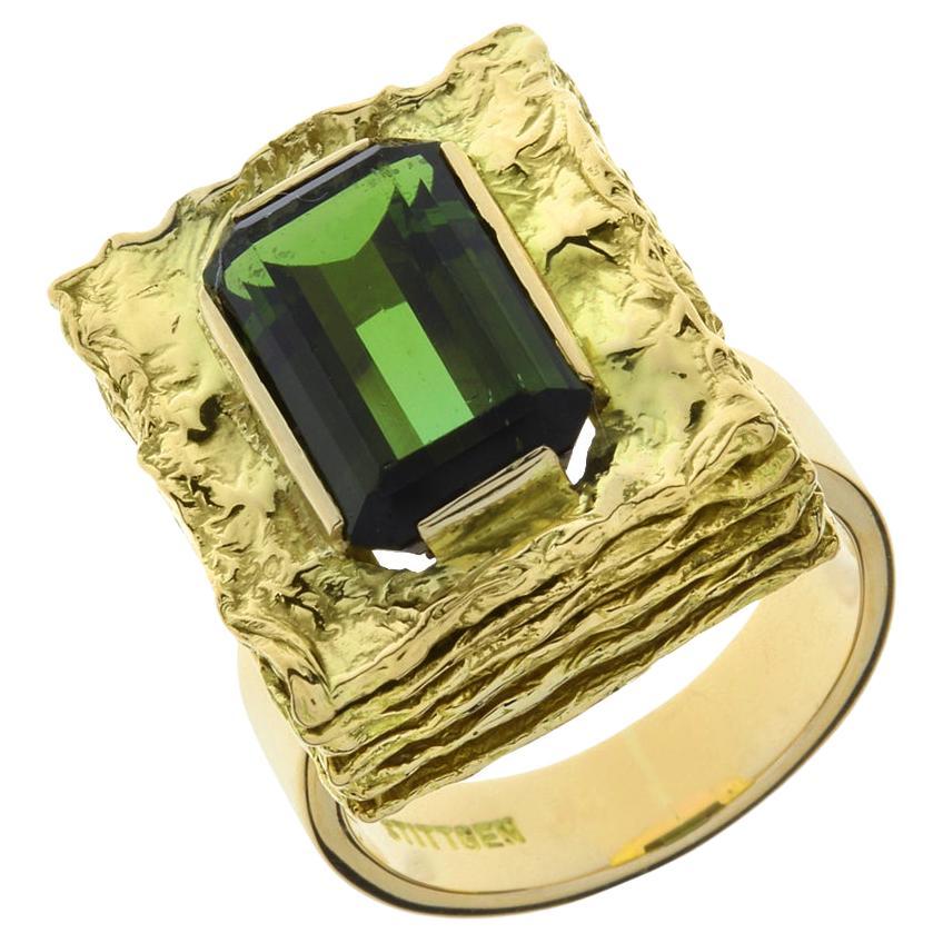 Karl Stittgen 4.6 Carat Green Tourmaline Modernist 18K Ring For Sale