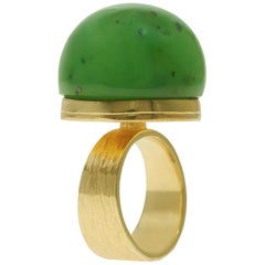 Vintage Karl Stittgen Cabochon Nephrite and Yellow Gold Ring