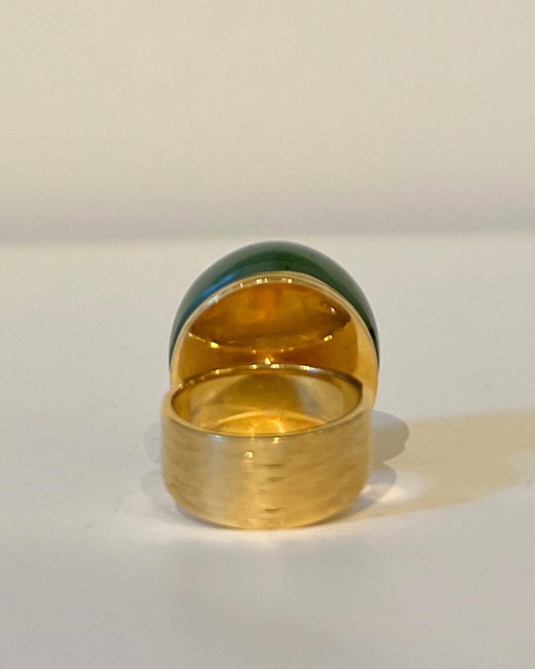Women's or Men's Karl Stittgen Cabochon Nephrite and Yellow Gold Ring For Sale