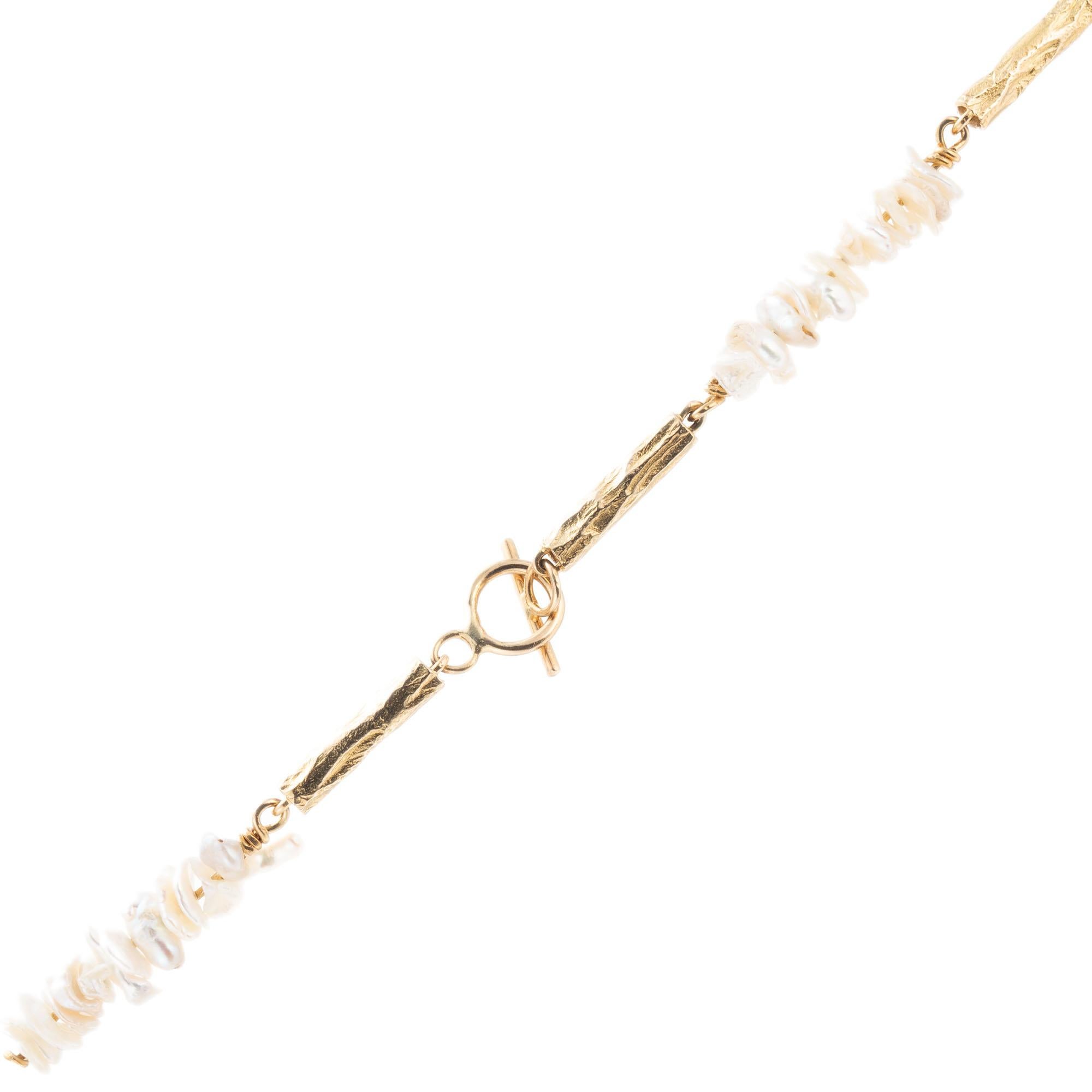Round Cut Karl Stittgen Freshwater Pearl Garnet Yellow Gold Artist Style Pendant Necklace For Sale
