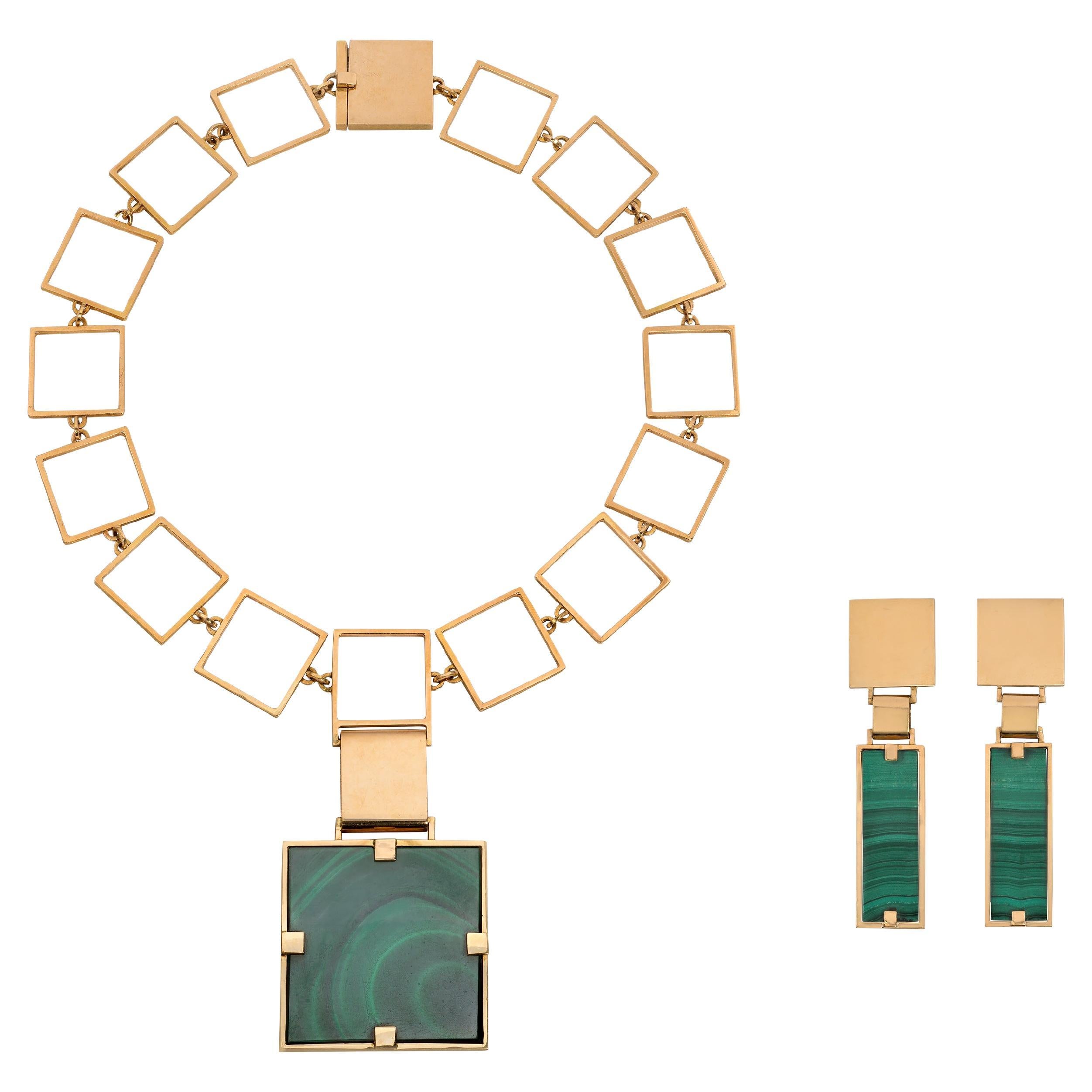 Suite moderniste en or jaune et malachite de Karl Stittgen Circa 1970