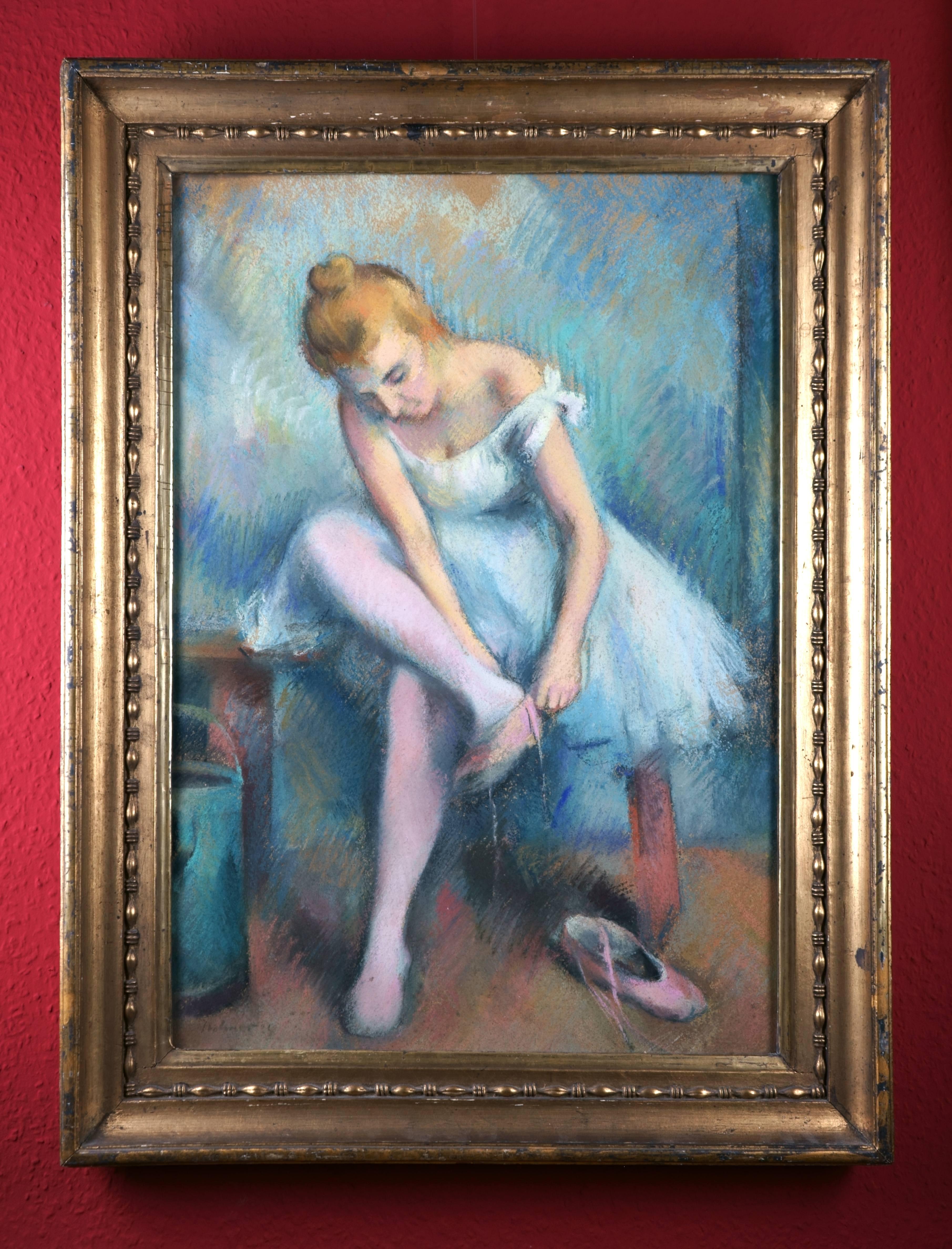 Ballerina in the dressing room - Post-Impressionist Painting by Karl Stohner